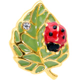 Clear Gem Gold Tone Leafy Ladybug Barbell Tongue Ring