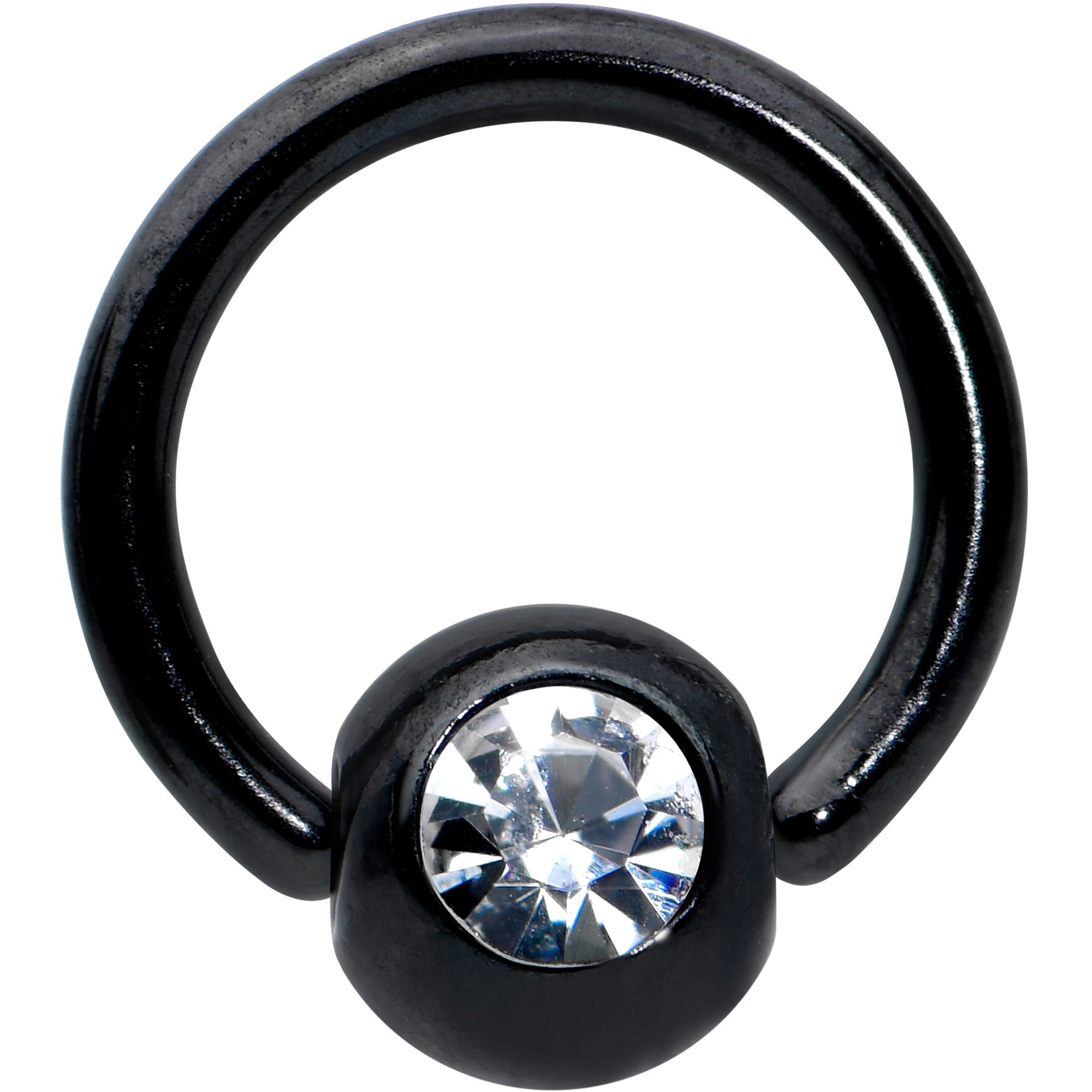 18 Gauge 1/4 Clear Gem Black Classic BCR Captive Bead Ring