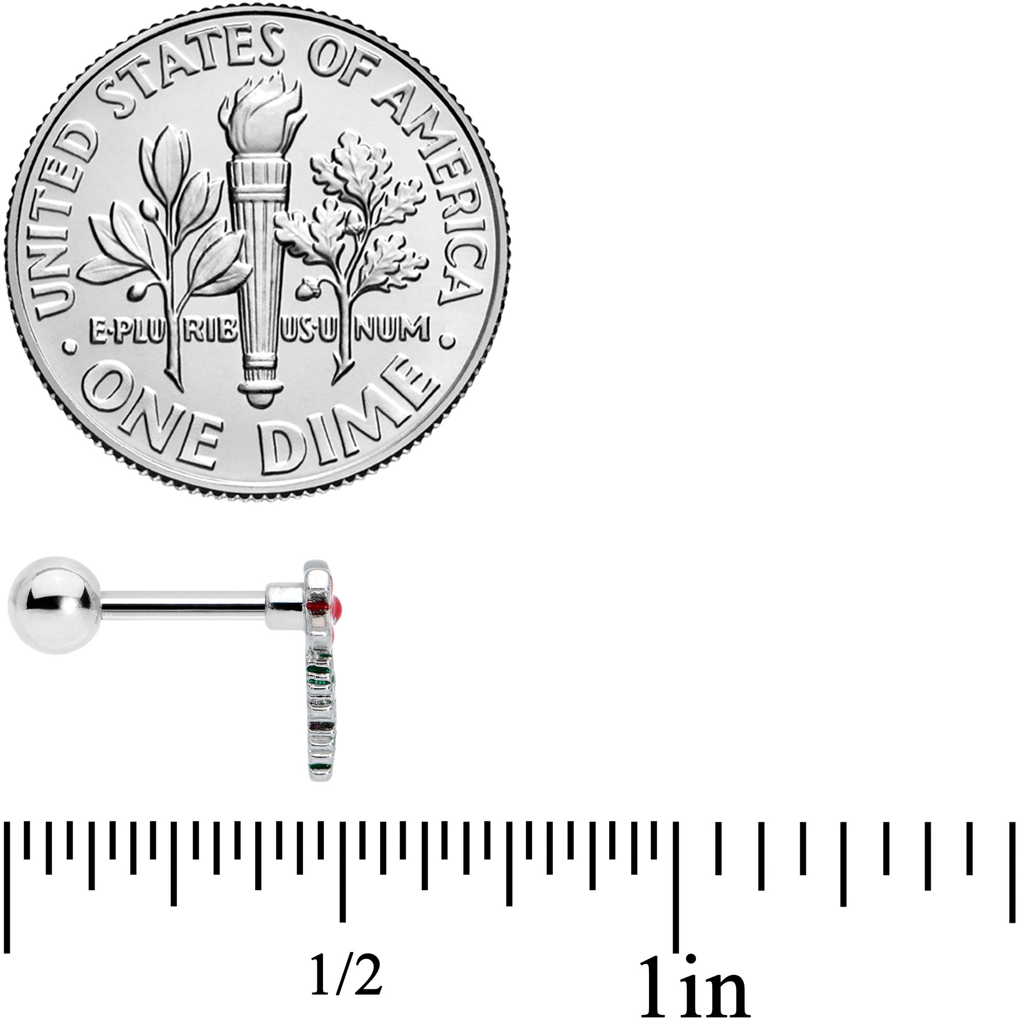 16G 1/4 Pine Bough Red Bow Christmas Cartilage Tragus Earring