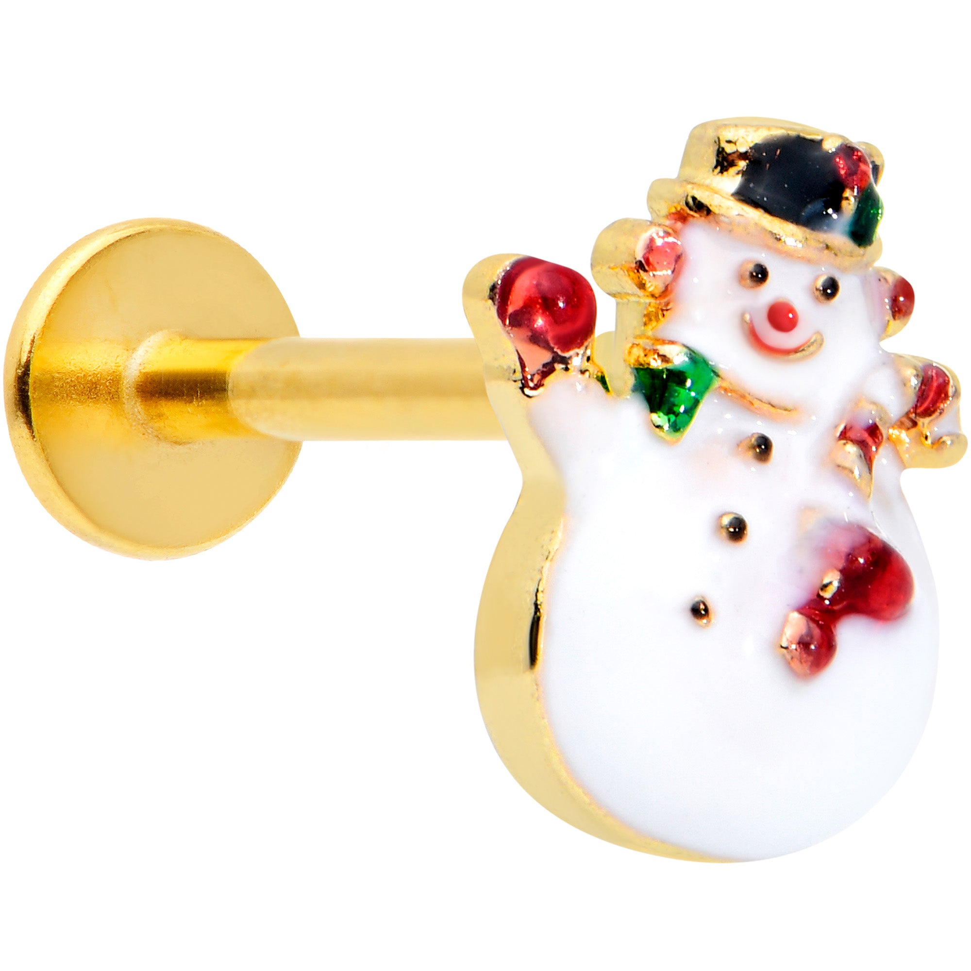 16G 5/16 Gold Tone Waving Snowman Christmas Labret Monroe Tragus