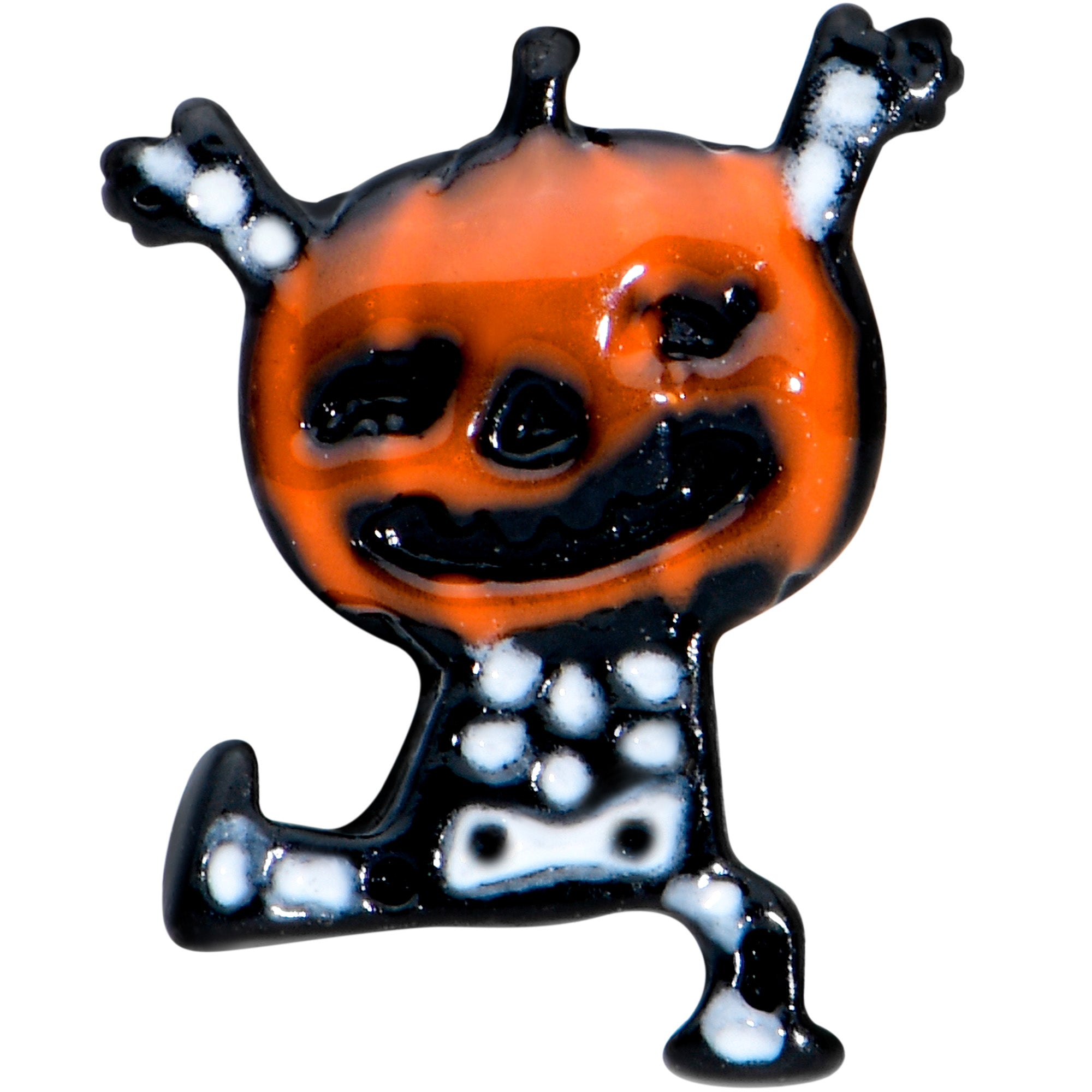 16 Gauge 5/16 Black Dancing Skeleton Pumpkin Halloween Labret Tragus