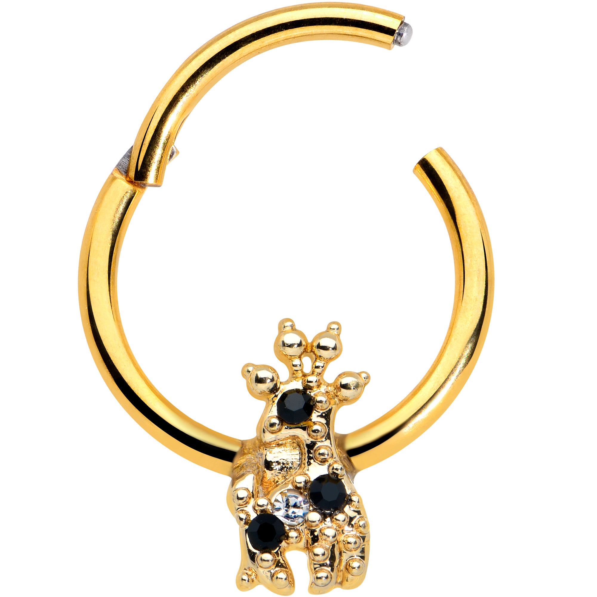 16G 3/8 Black Gem Gold Tone Decadent Deer Hinged Segment Ring