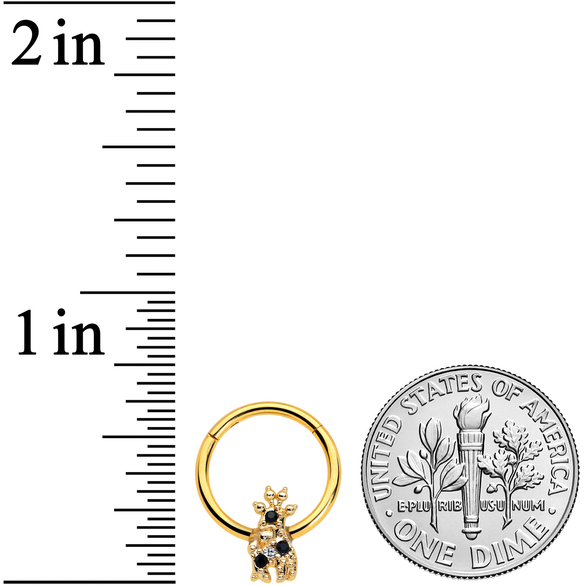 16G 3/8 Black Gem Gold Tone Decadent Deer Hinged Segment Ring