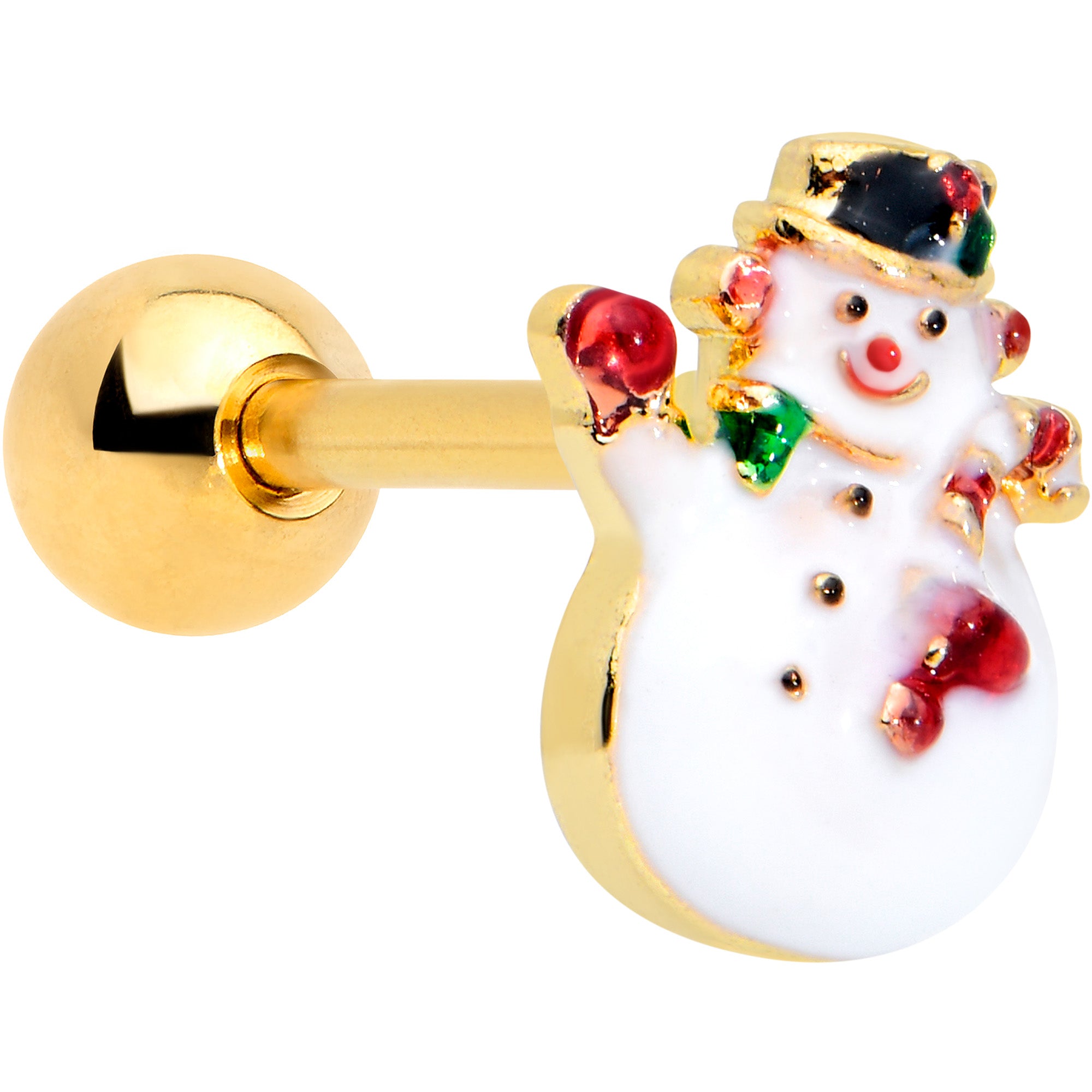 16 Gauge 1/4 Gold Tone Waving Snowman Christmas Cartilage Tragus