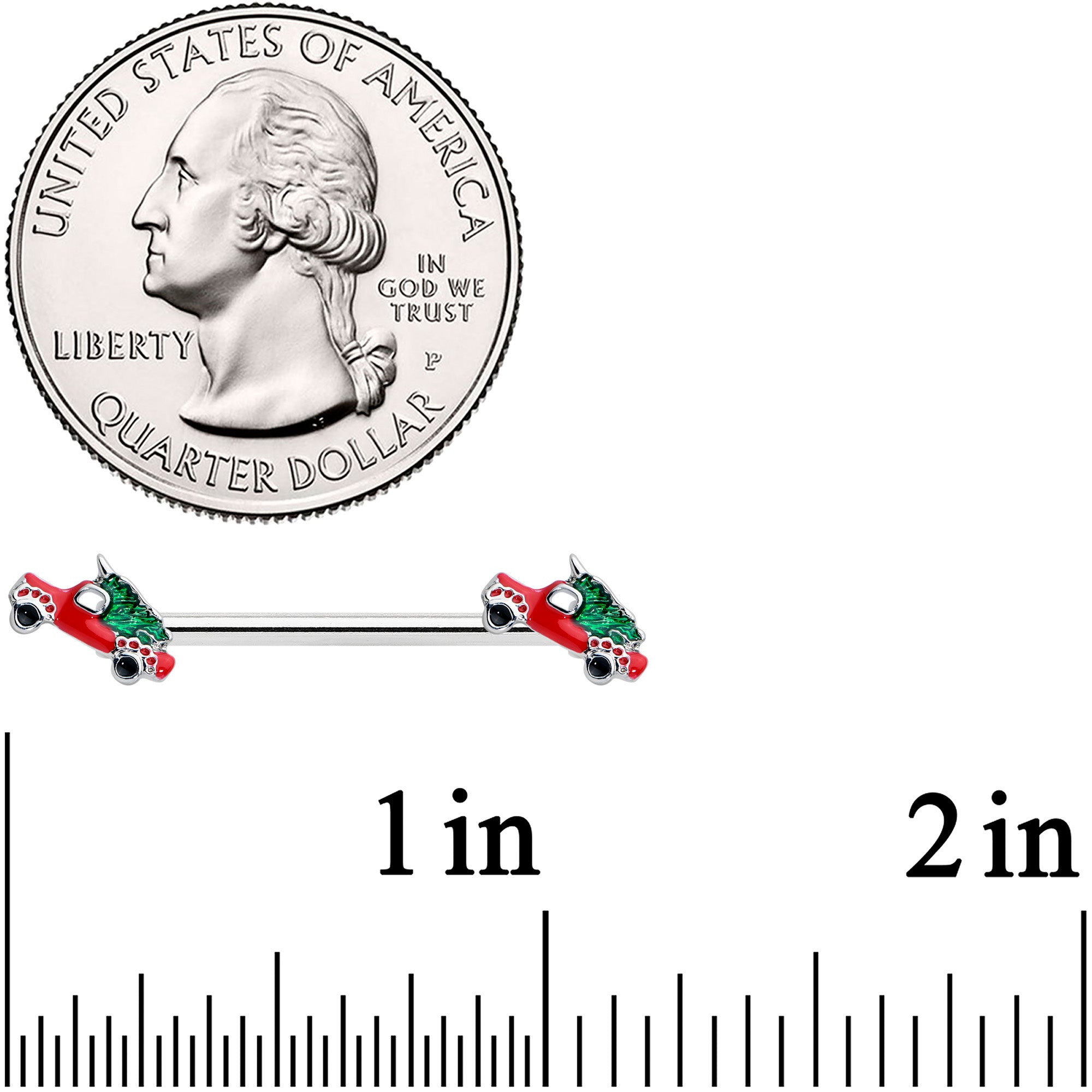 14G 9/16 Christmas Tree in a Truck Barbell Nipple Ring Set