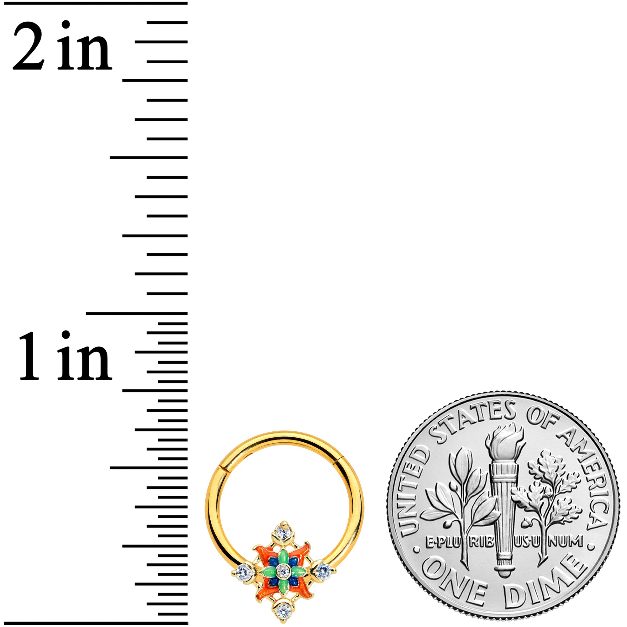 16 Gauge 3/8 Clear CZ Gem Gold Tone Color Crest Hinged Segment Ring