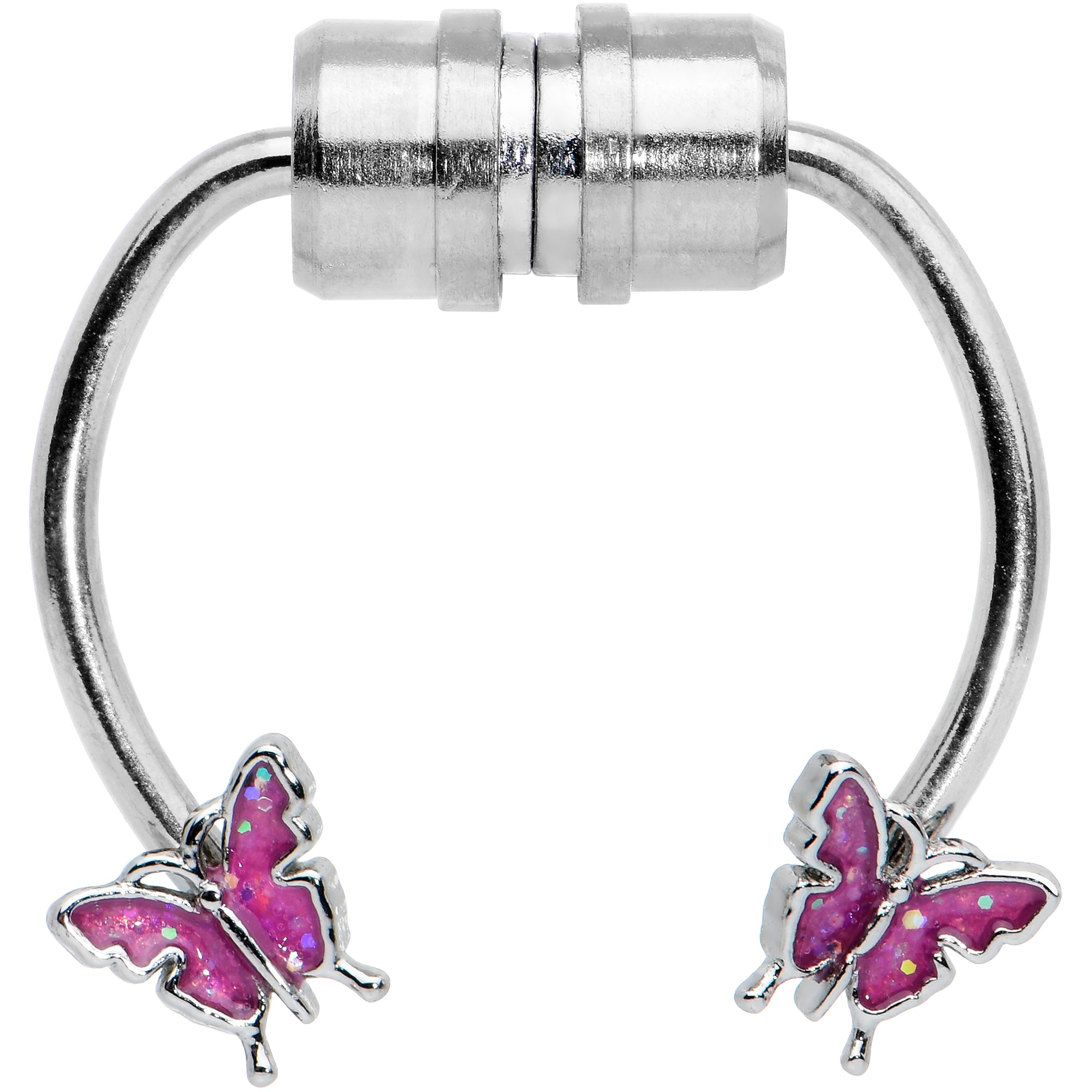 Pink Butterfly Ends Non Pierced Magnetic Clip On Fake Septum Ring