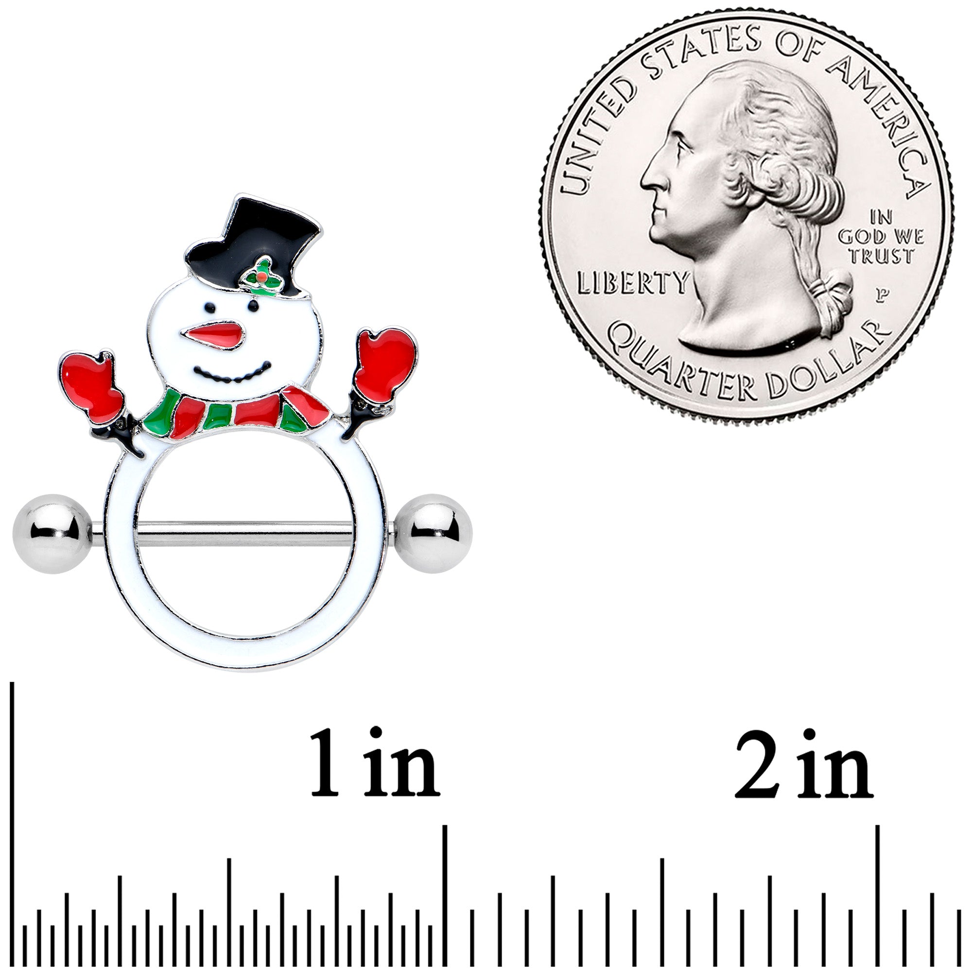 14G 9/16 Dapper Holiday Snowman Christmas Nipple Shield Set