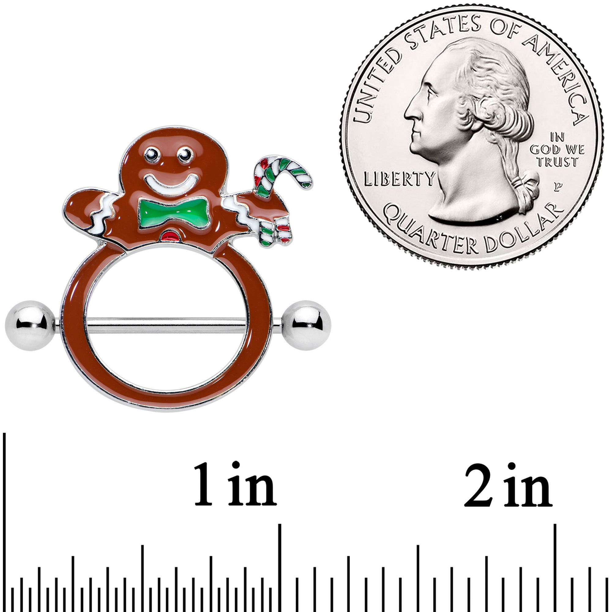 14 Gauge 11/16 Festive Gingerbread Man Christmas Nipple Shield Set
