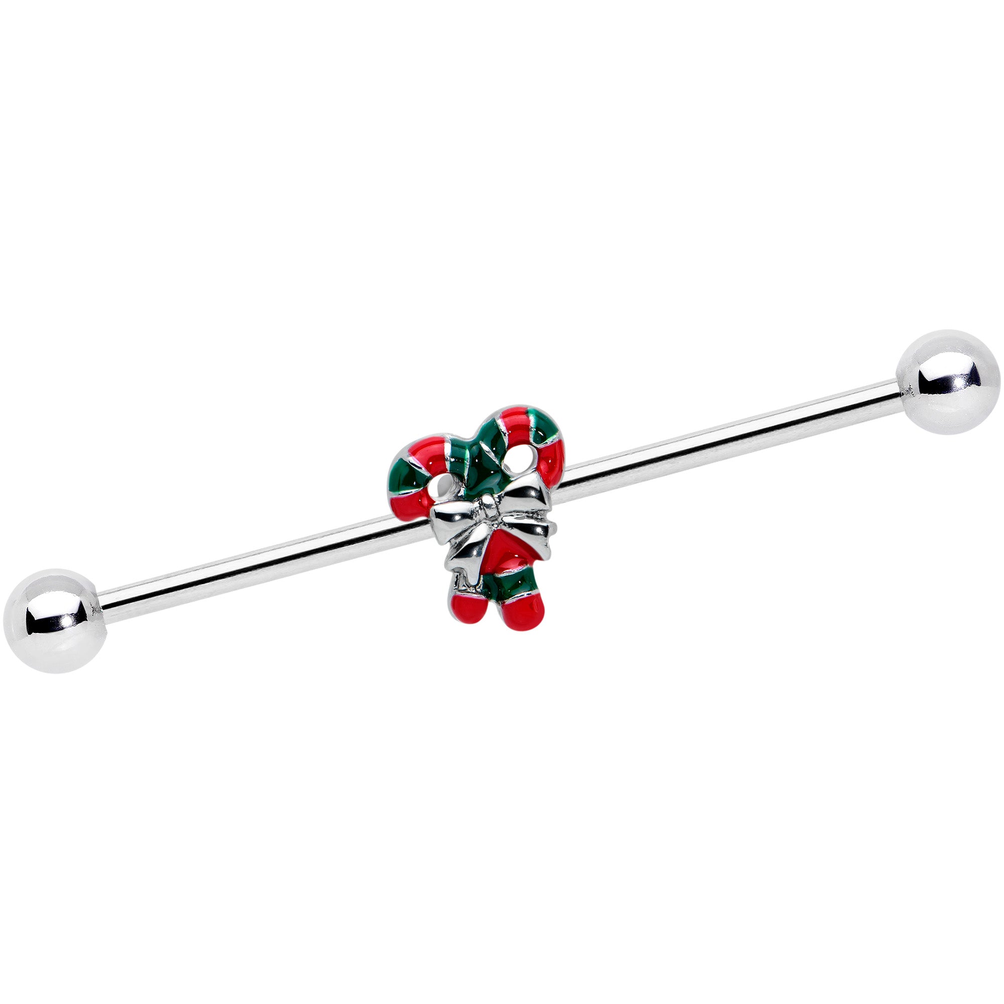 14G Pair of Candy Canes Christmas Industrial Barbell 38mm