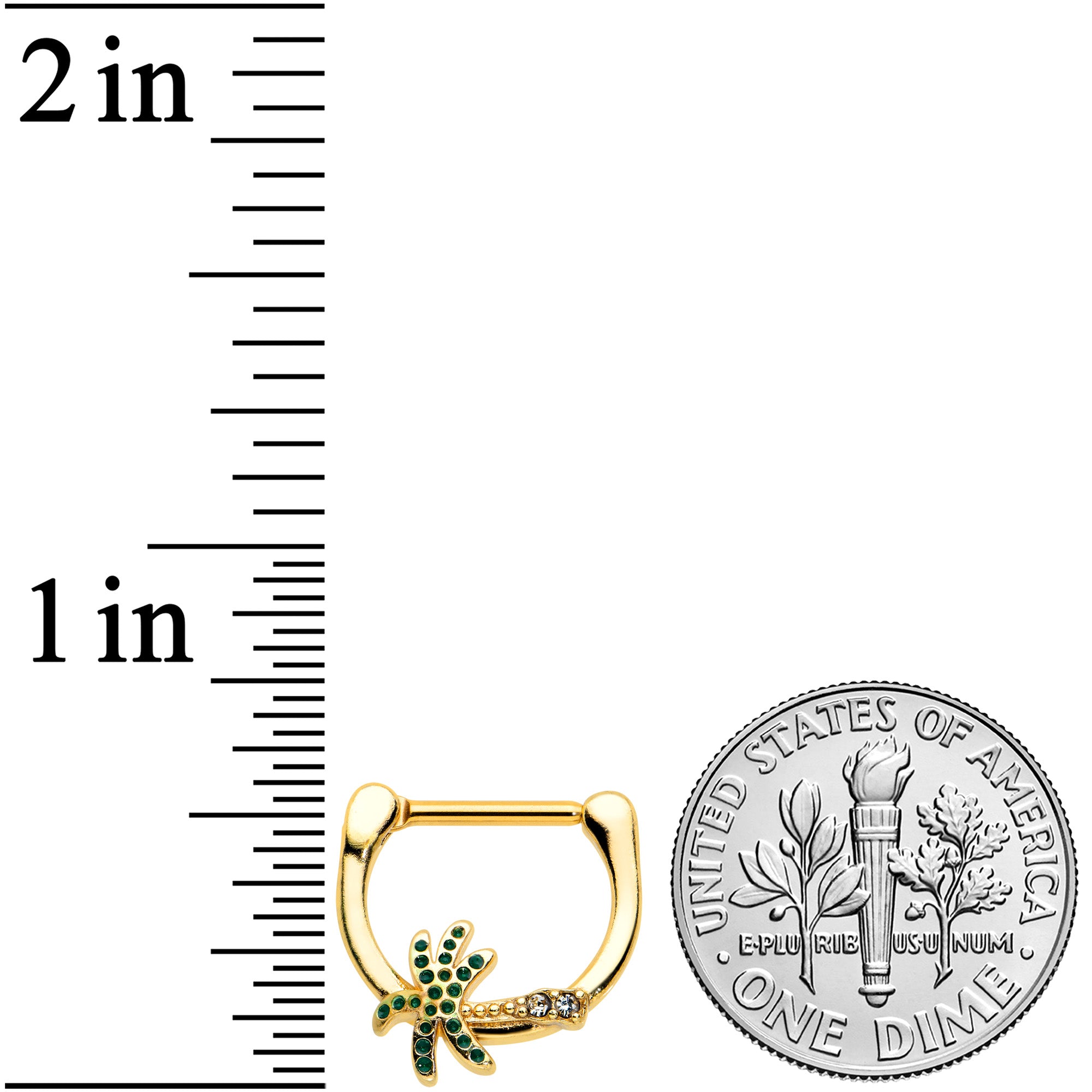 16G 5/16 Clear Gem Gold Tone Retro Palm Tree Cartilage Clicker