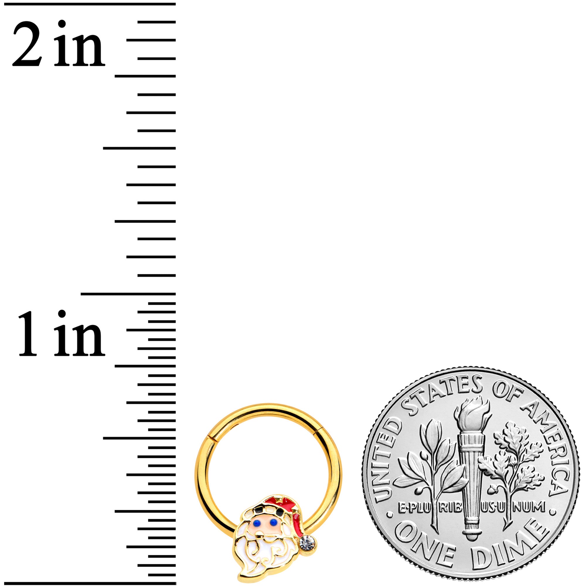 16G 3/8 Clear Gem Gold Tone Santa Christmas Hinged Segment Ring