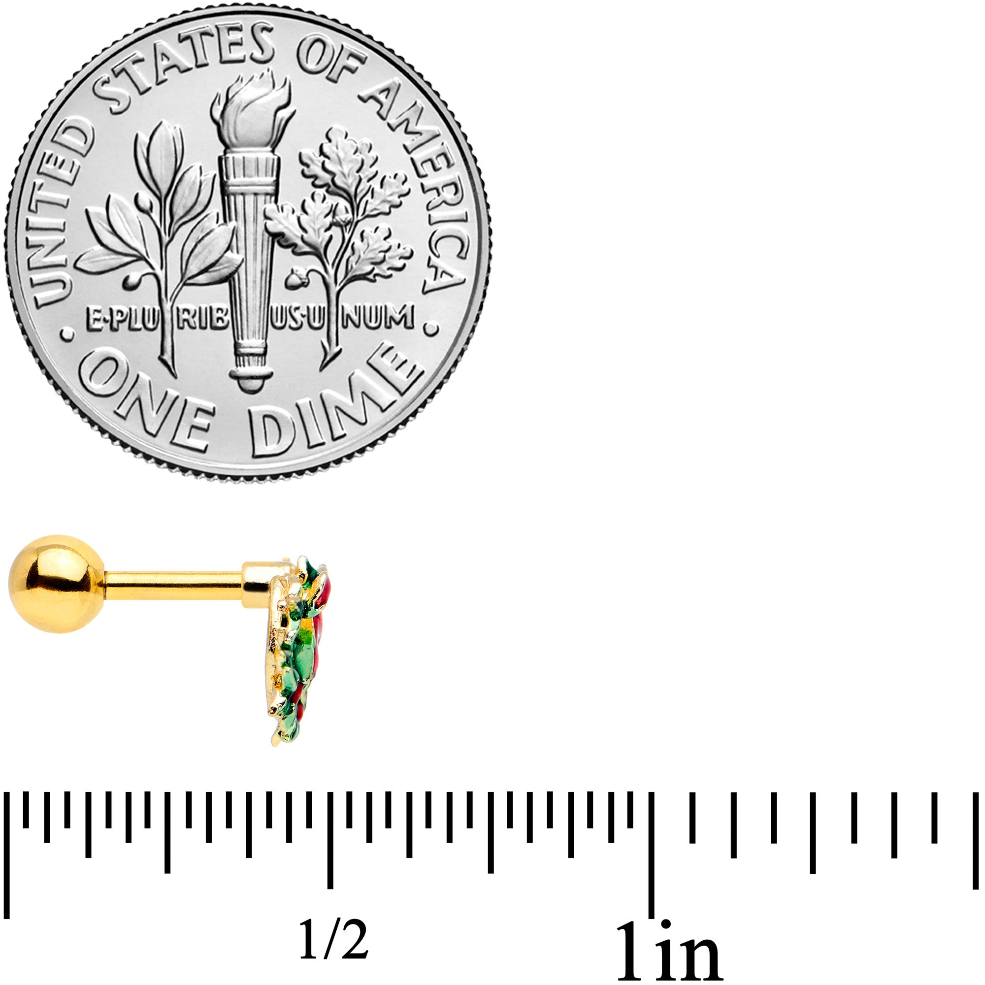 16G 1/4 Gold Tone Festive Bow Wreath Christmas Cartilage Tragus