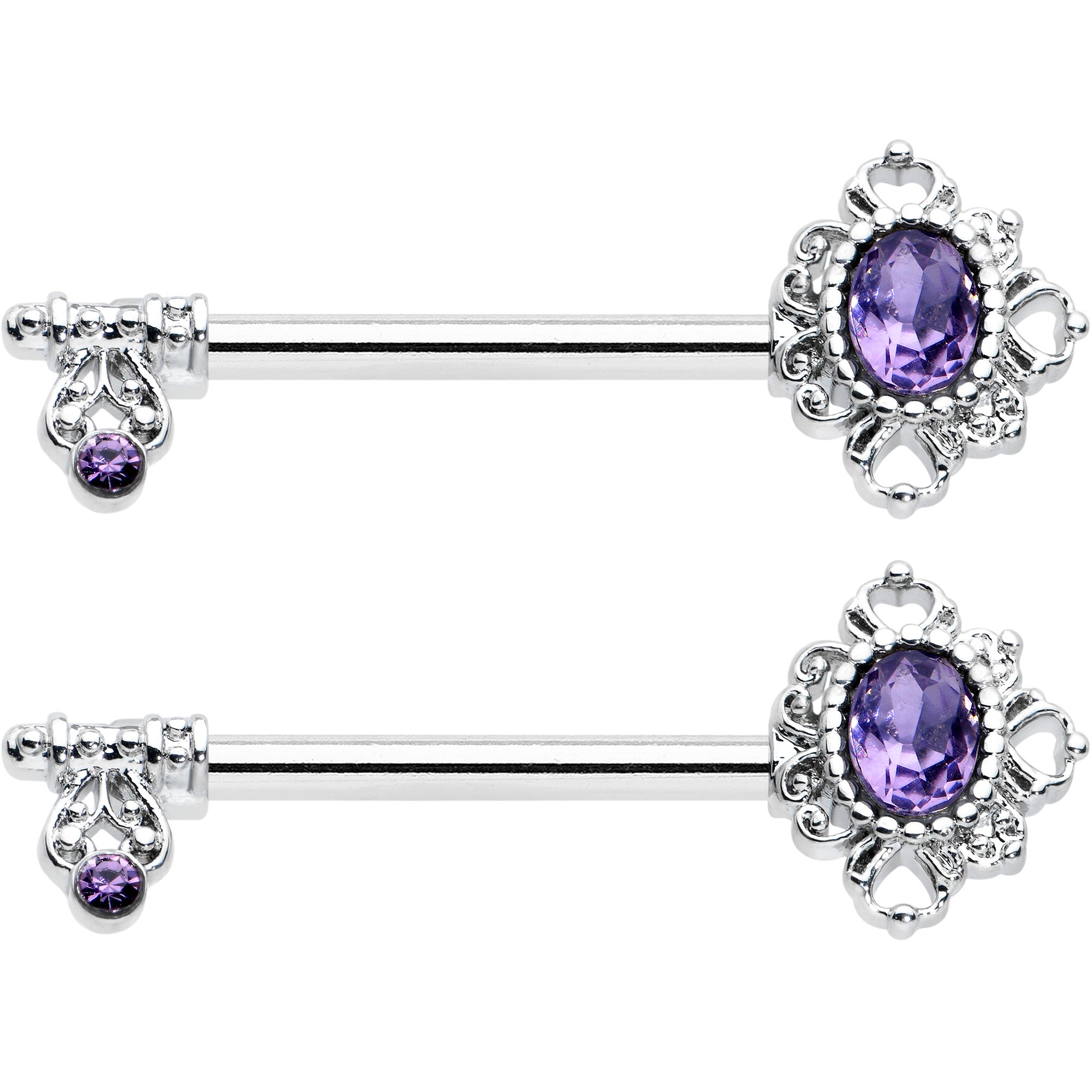 14G 9/16 Purple Gem Unlock My Heart Key Barbell Nipple Ring Set
