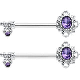 14 Gauge 9/16 Purple Gem Unlock My Heart Key Barbell Nipple Ring Set