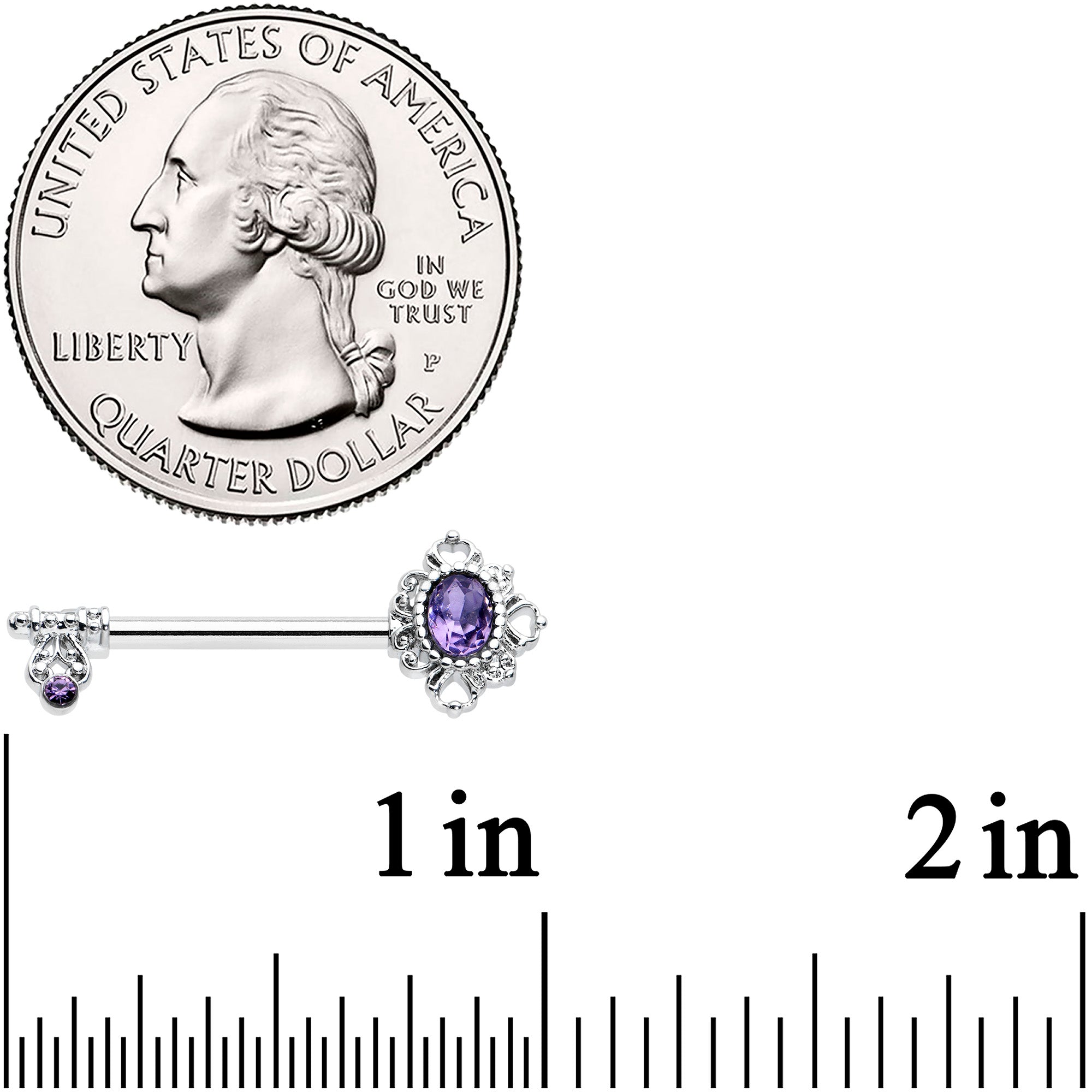 14G 9/16 Purple Gem Unlock My Heart Key Barbell Nipple Ring Set