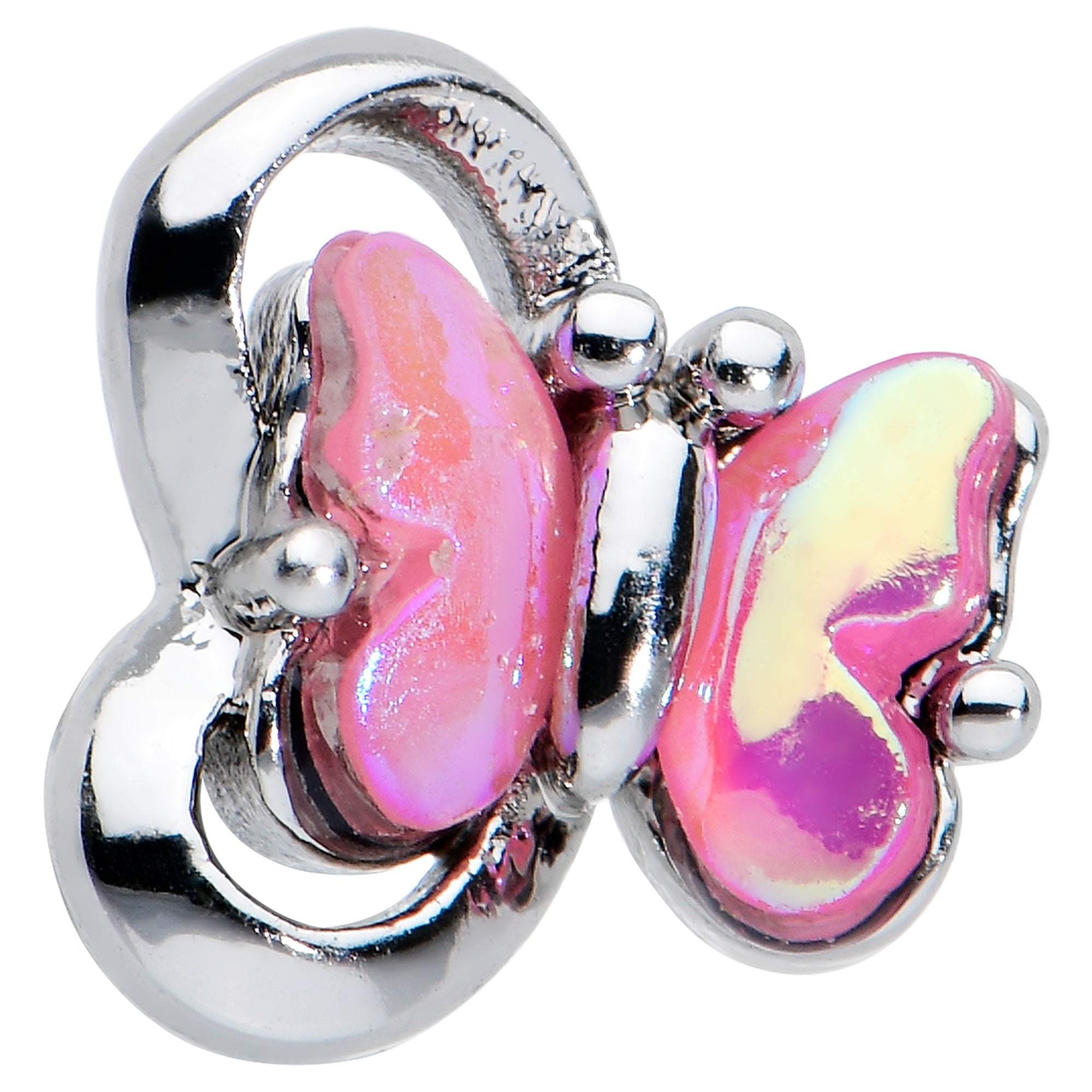 20G 7mm Heart Pink Butterfly L Shape Nose Ring