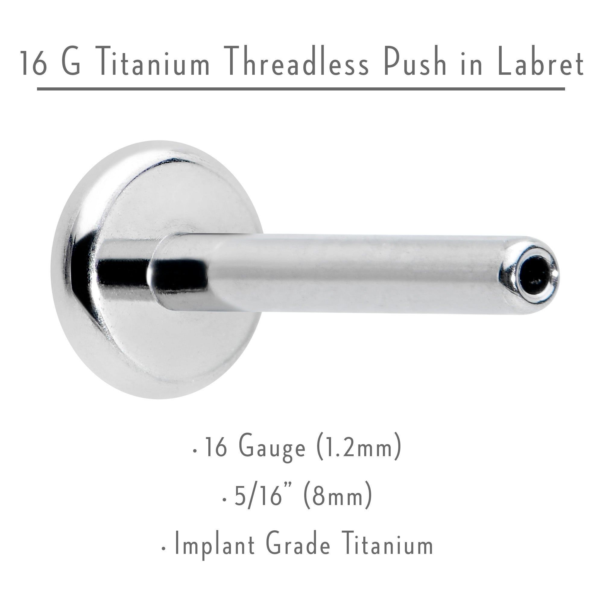 16 Gauge 5/16 G23 Titanium Threadless Post Only Labret Monroe Tragus