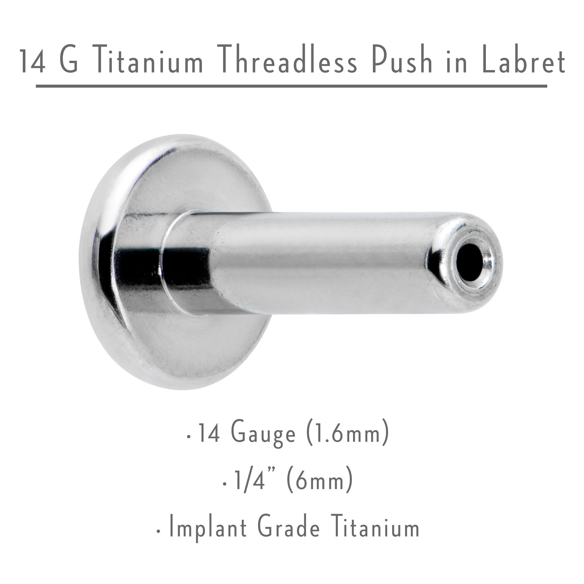 14G 1/4 G23 Titanium Threadless Post Only Labret Monroe Tragus