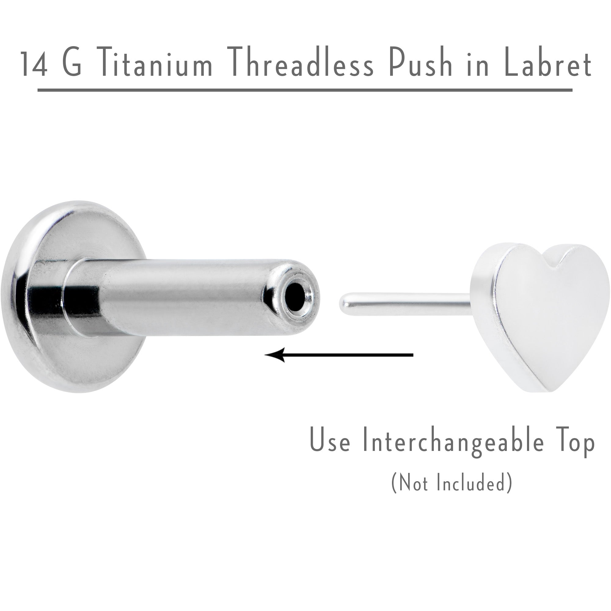 14G 1/4 G23 Titanium Threadless Post Only Labret Monroe Tragus