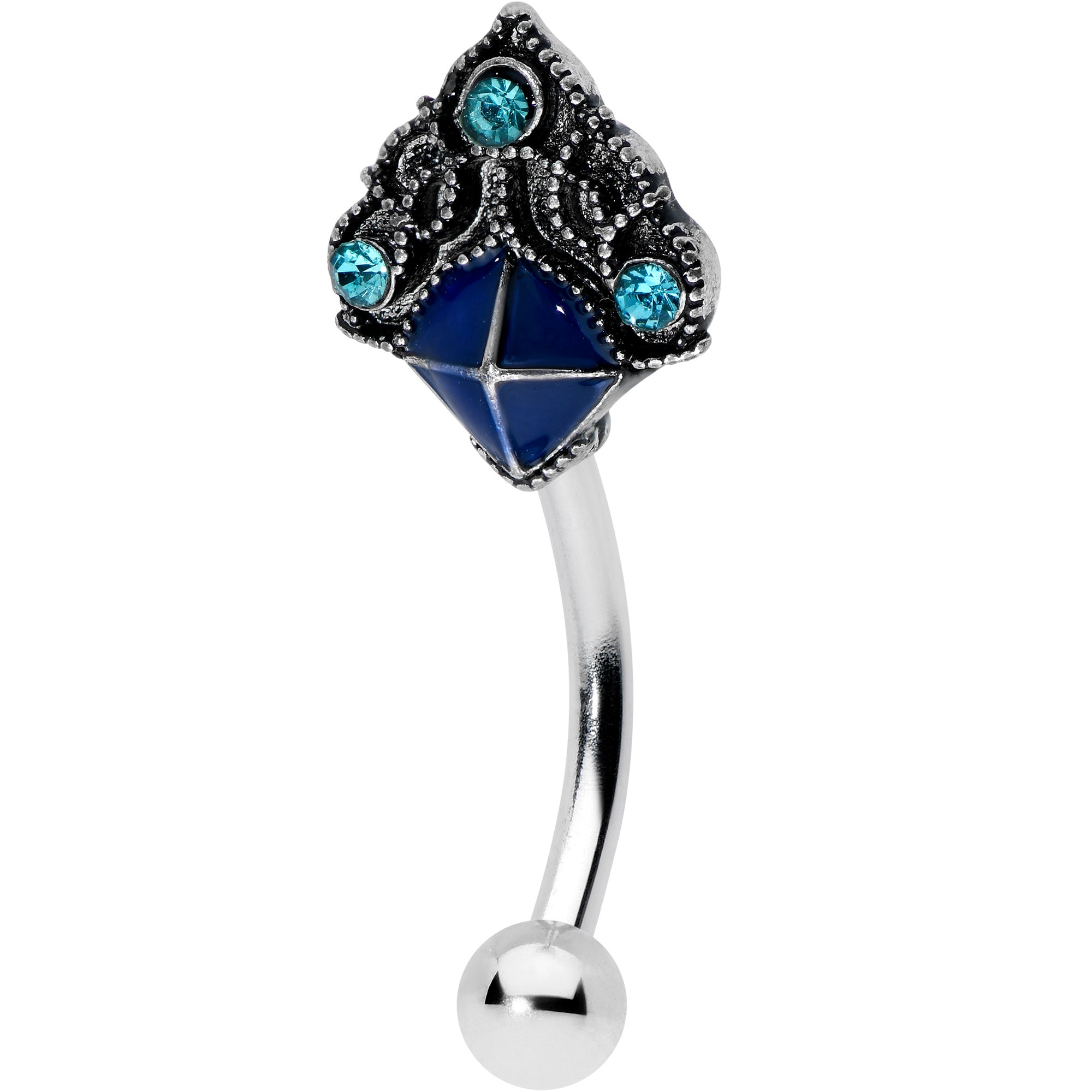 16G 5/16 Blue Gem Rococo Blue Curved Eyebrow Ring