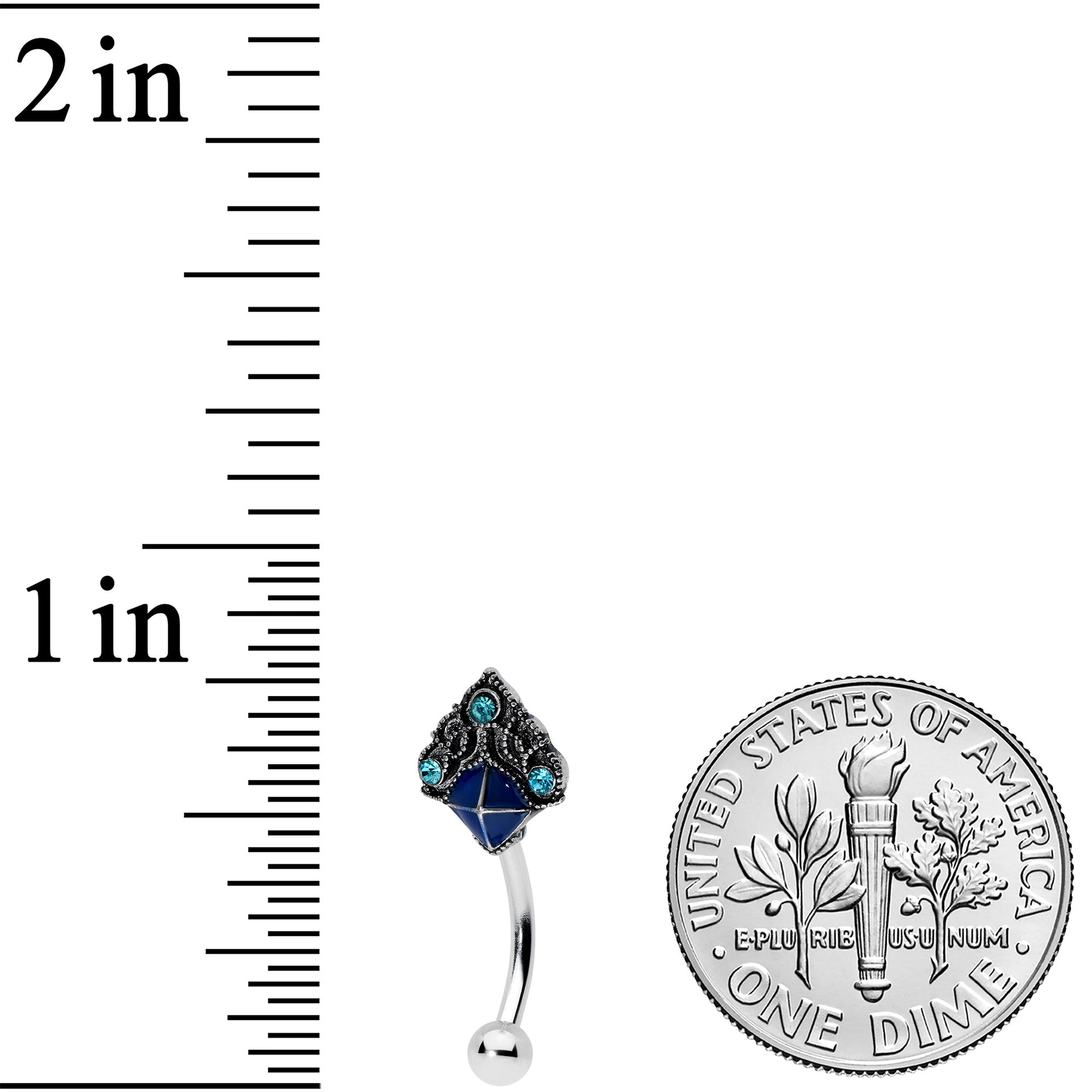 16G 5/16 Blue Gem Rococo Blue Curved Eyebrow Ring