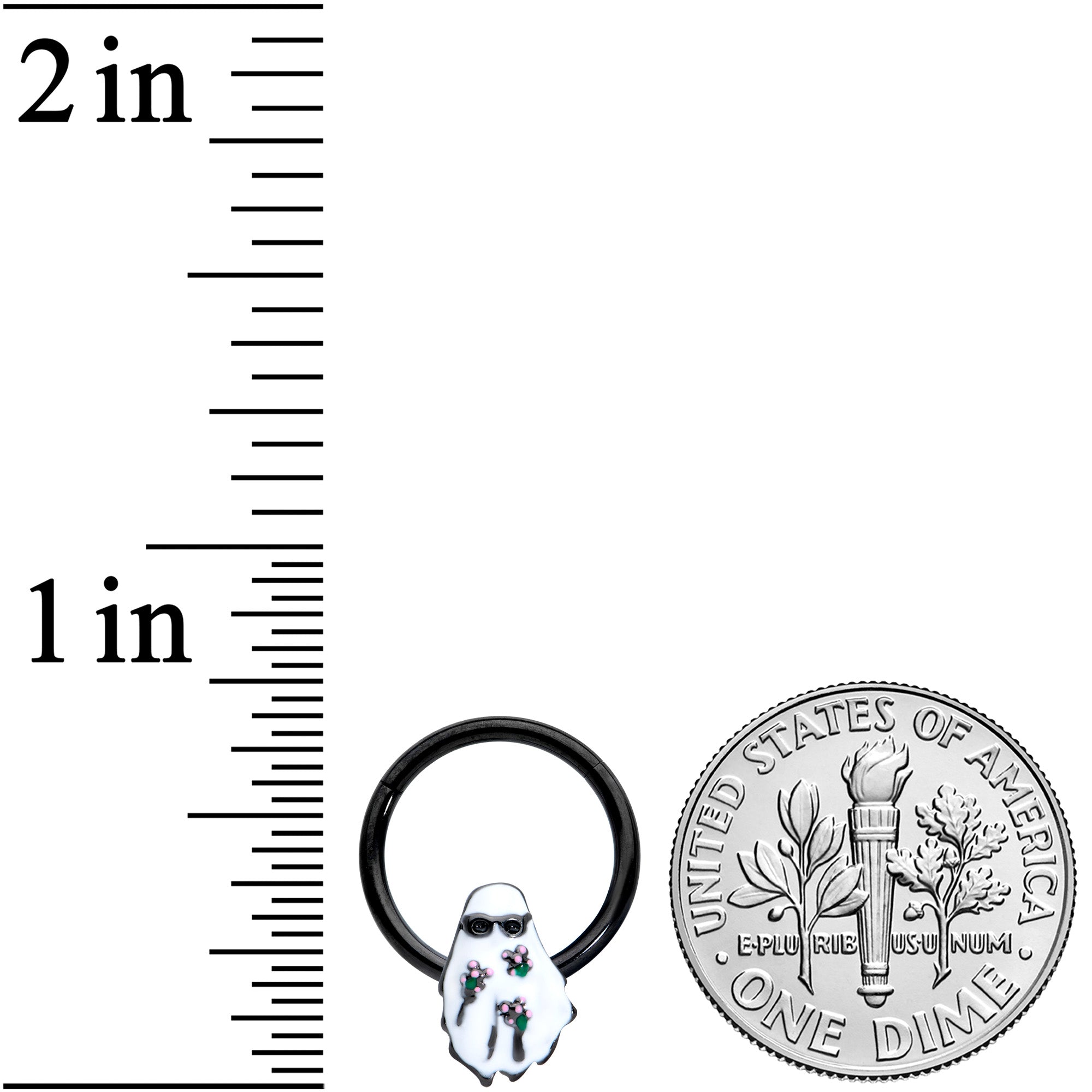 16G 3/8 Black Hipster Ghost Halloween Hinged Segment Ring