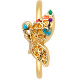 20 Gauge 5/16 Gold Tone Colorful Hearts Butterfly Nose Hoop
