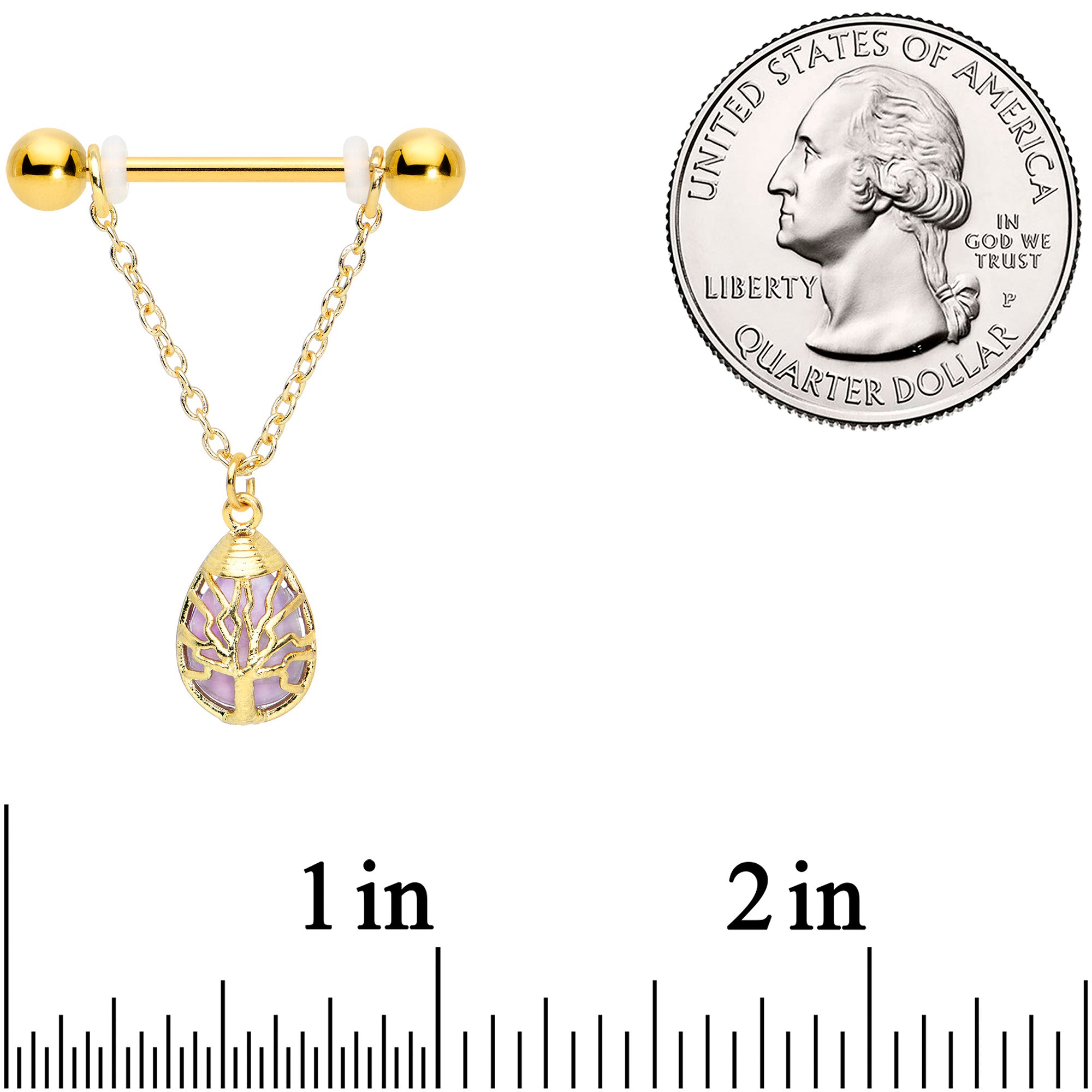 14G 9/16 Amethyst Gold Tone Drop Tree Chain Dangle Nipple Set