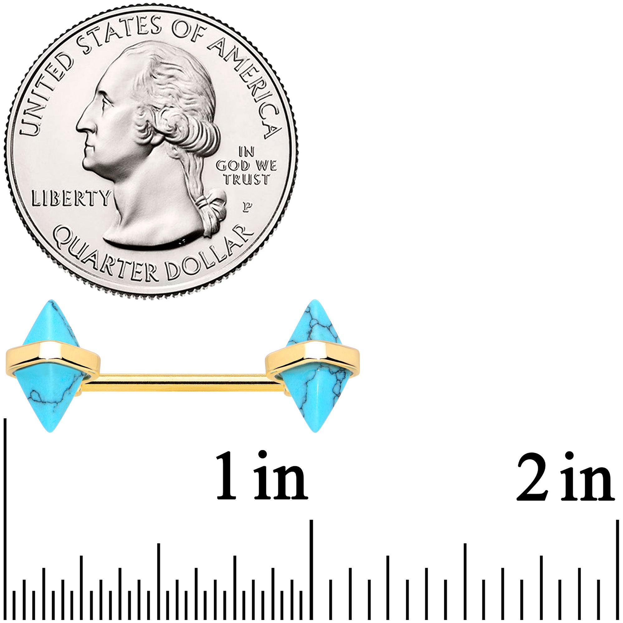 14G 9/16 Blue Turquoise Gold Tone Rhombus Barbell Nipple Ring Set