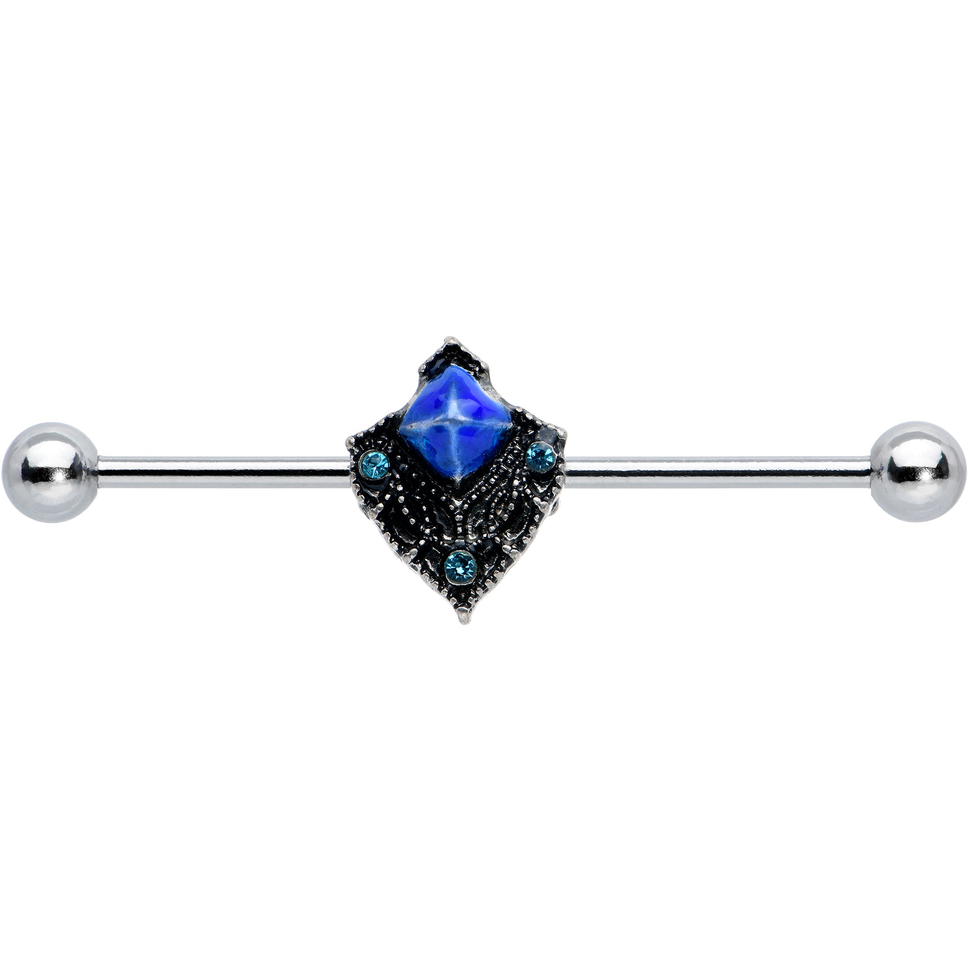 14G Blue Gem Rococo Blues Elegant Industrial Barbell 38mm