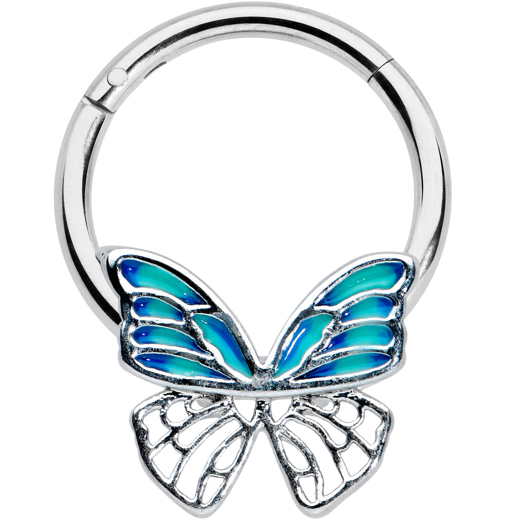 16 Gauge 3/8 Simple Blue Butterfly Wings Hinged Segment Ring