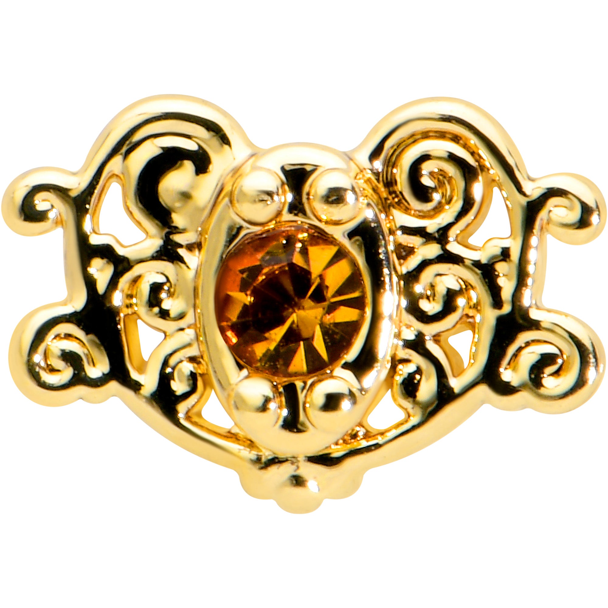 16G 1/4 Yellow Gem Gold Tone Duet Scroll Labret Monroe Tragus