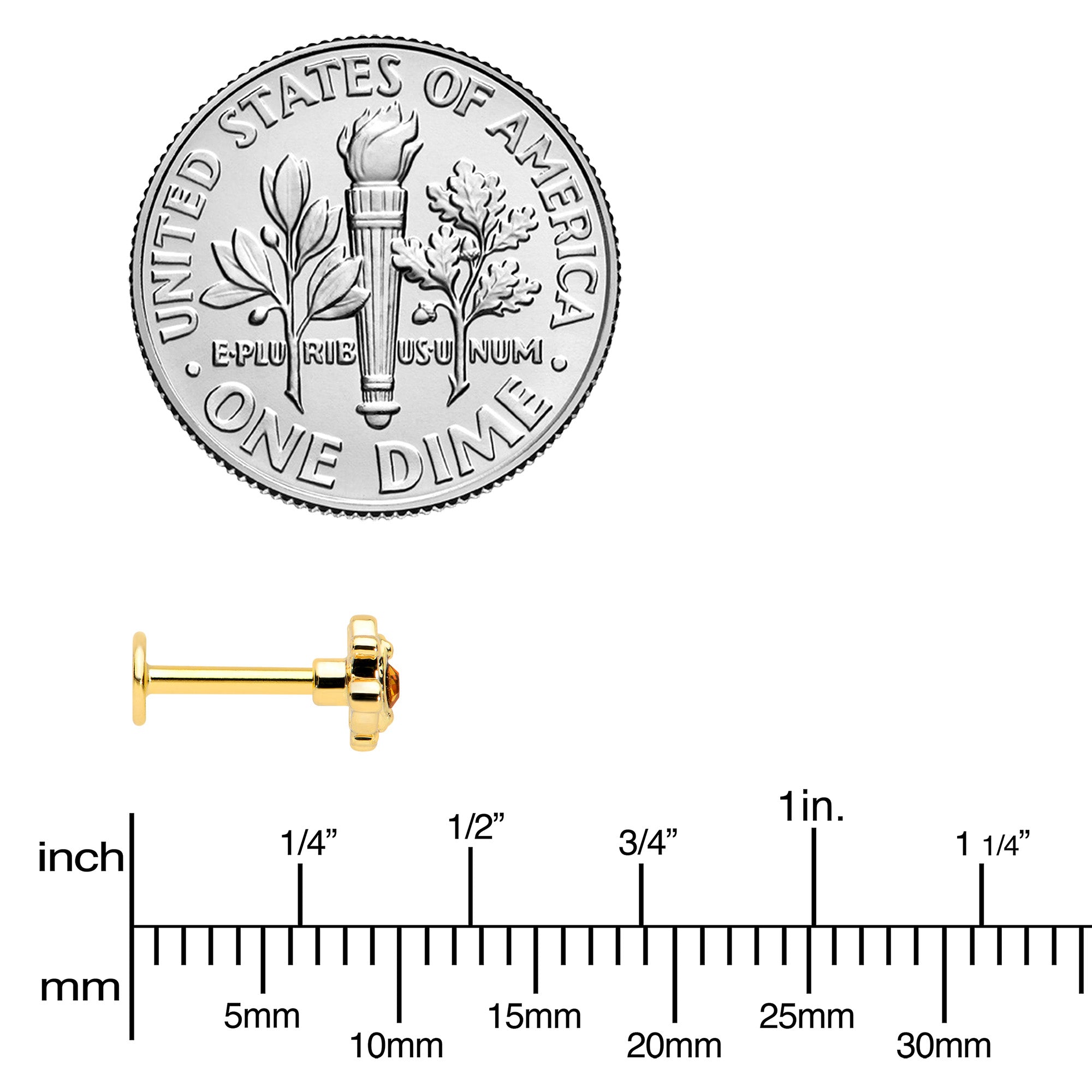 16G 1/4 Yellow Gem Gold Tone Duet Scroll Labret Monroe Tragus