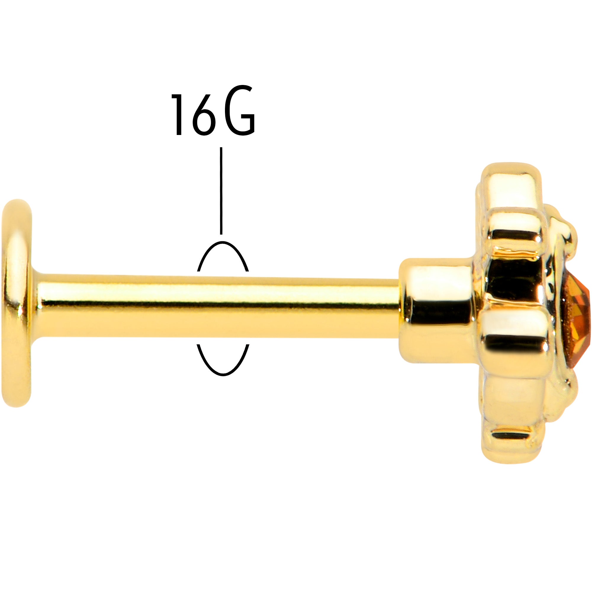 16G 1/4 Yellow Gem Gold Tone Duet Scroll Labret Monroe Tragus