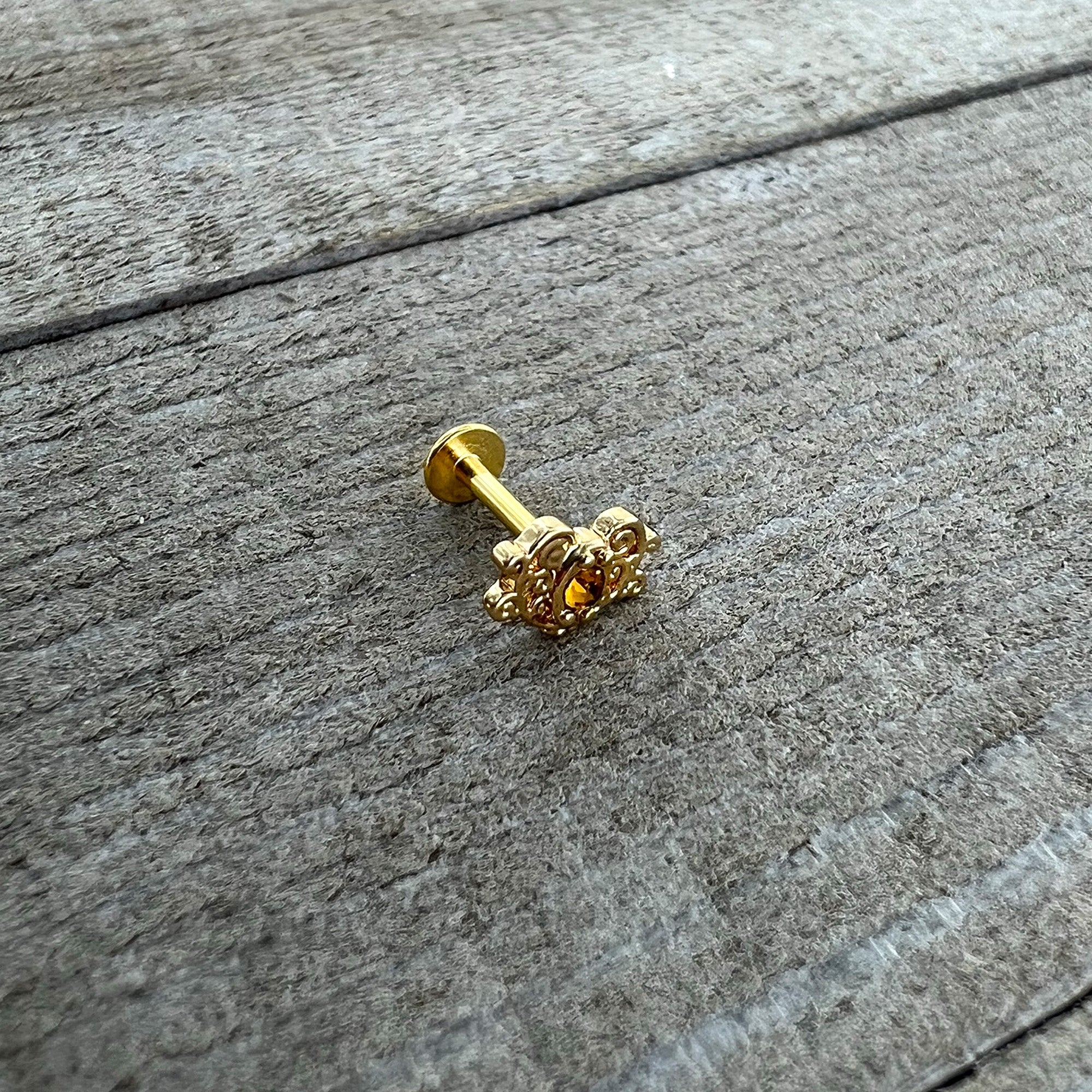 16G 1/4 Yellow Gem Gold Tone Duet Scroll Labret Monroe Tragus