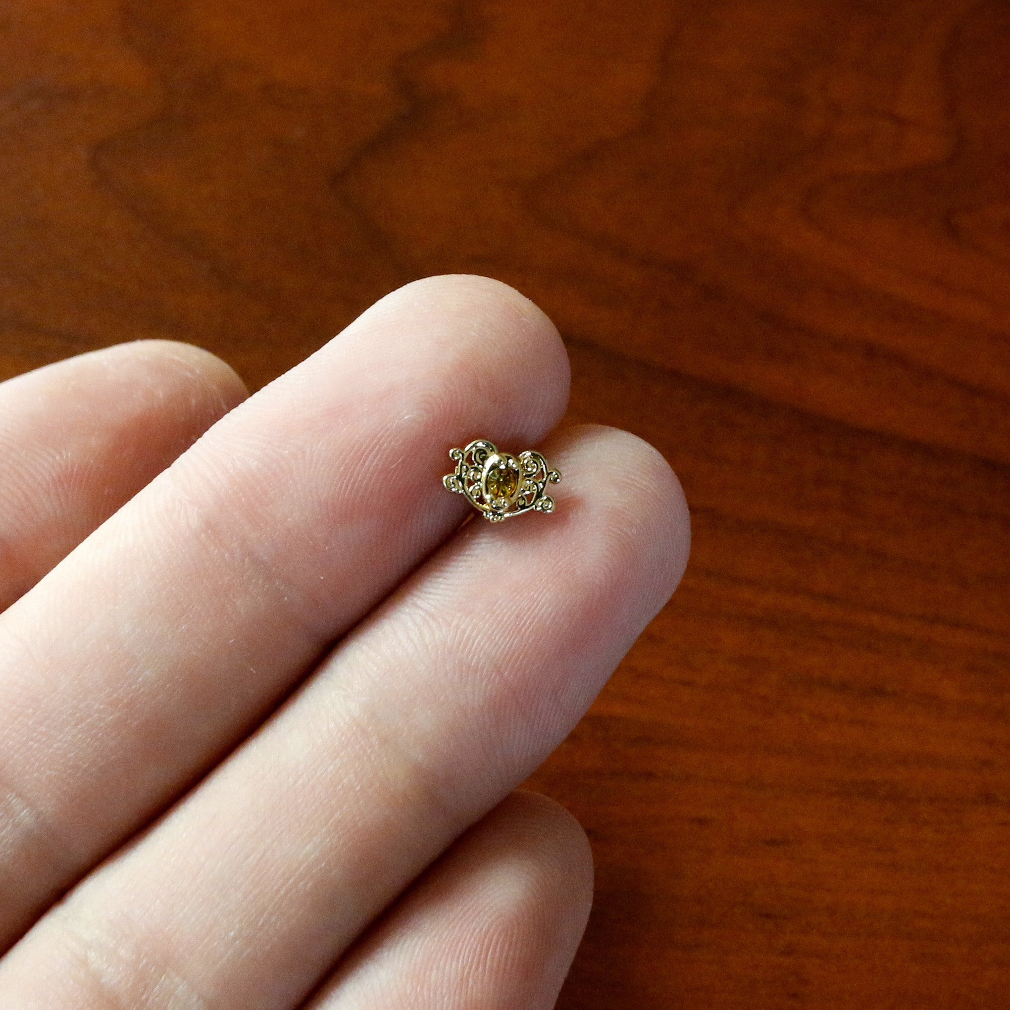 16G 1/4 Yellow Gem Gold Tone Duet Scroll Labret Monroe Tragus