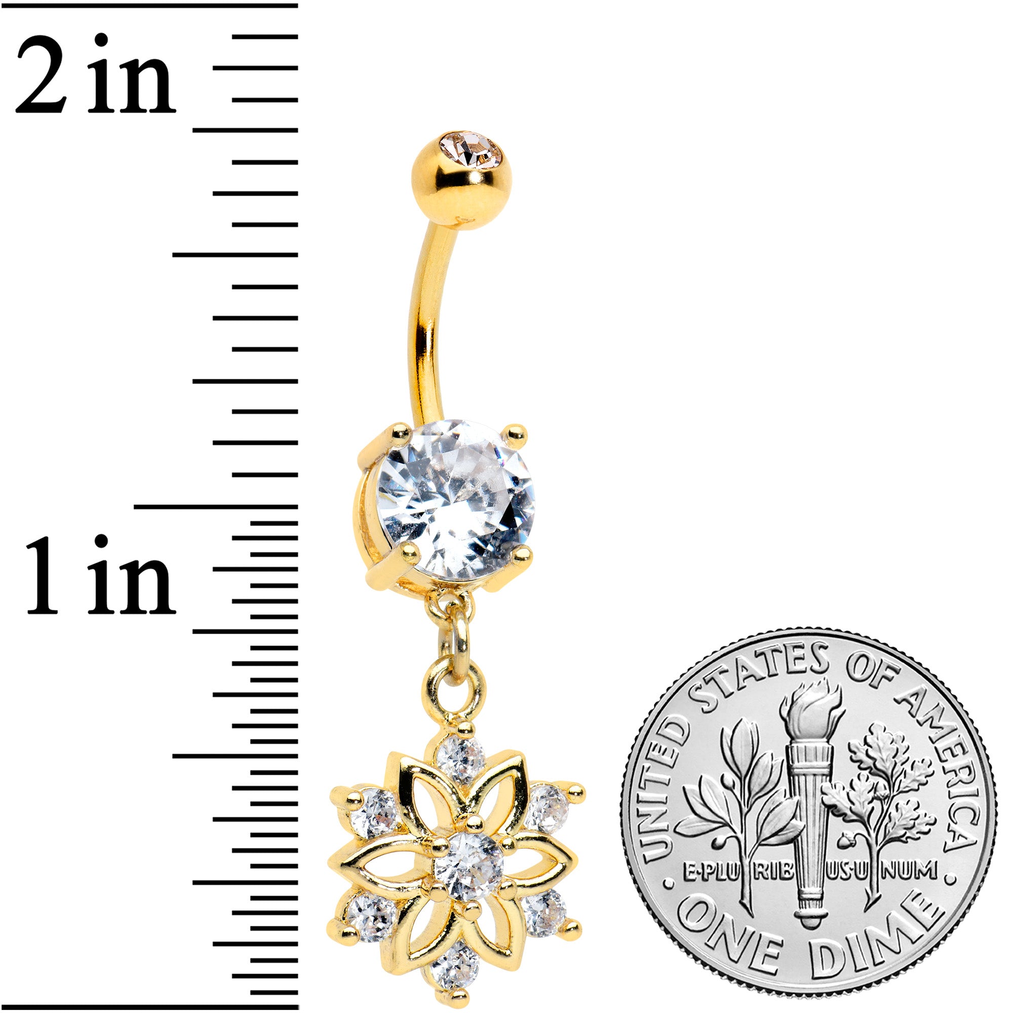 Clear Gem Gold Tone Flower Snowflake Christmas Dangle Belly Ring