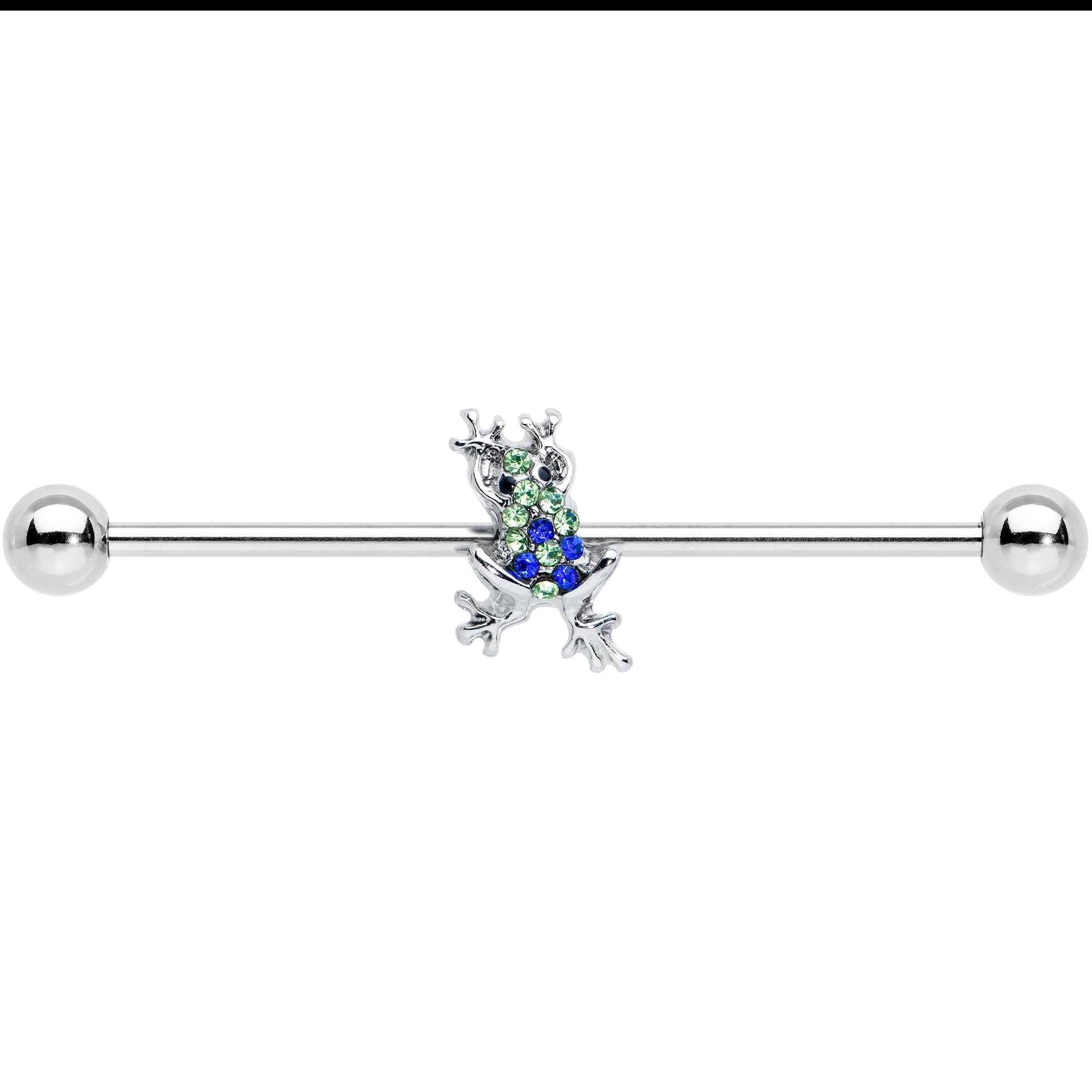 14G Blue Green Gem Fabulous Frog Industrial Barbell 38mm