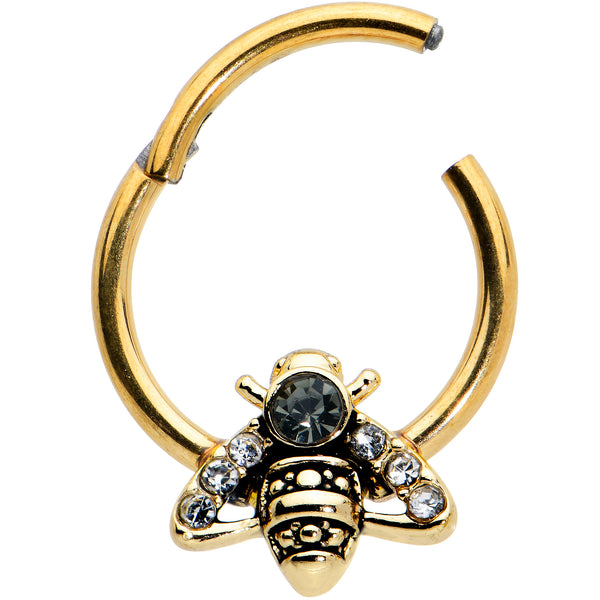 16 Gauge 3/8 Black Gem Gold Tone Angular Bee Hinged Segment Ring