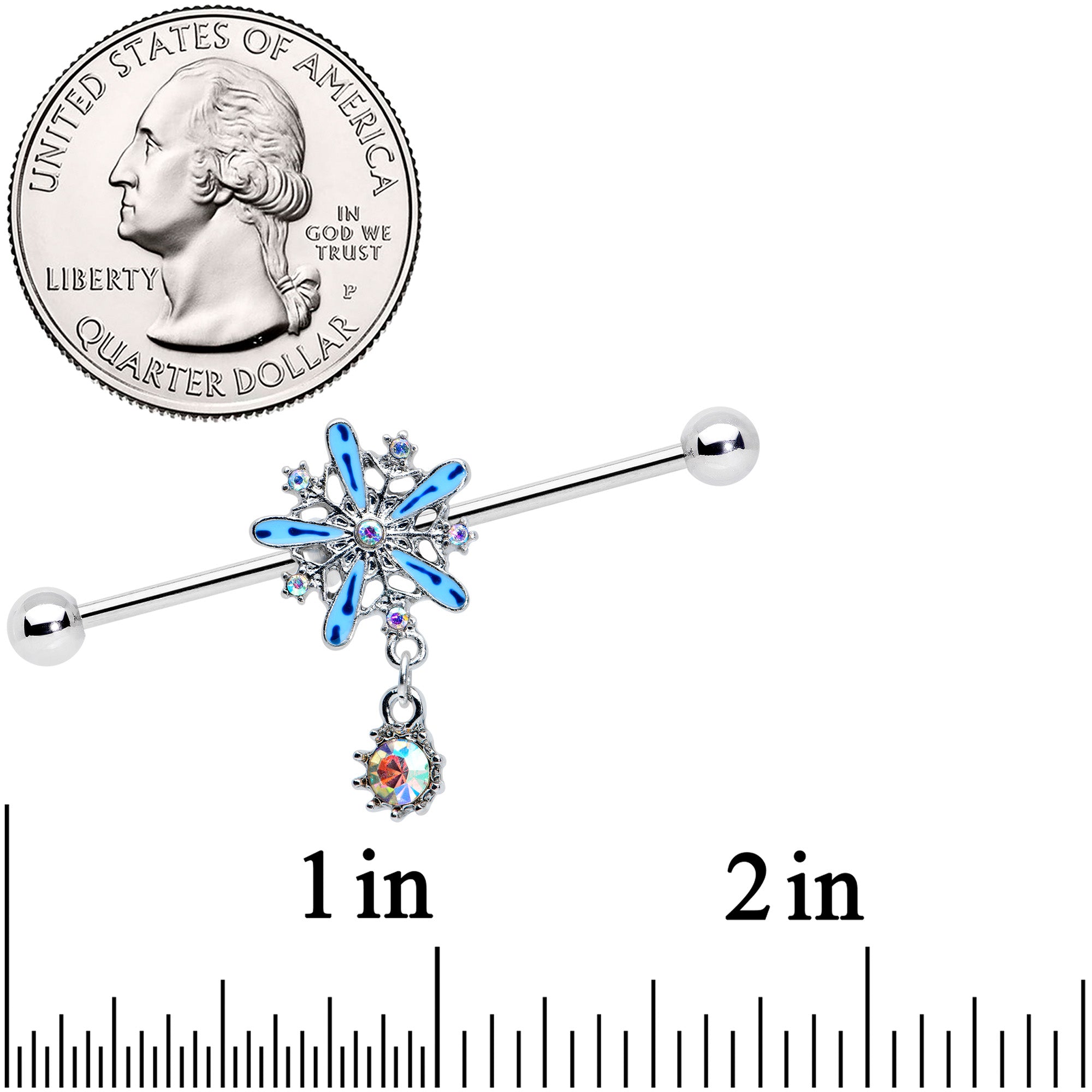 14G Aurora Gem Snowflake Blues Christmas Industrial Barbell 38mm