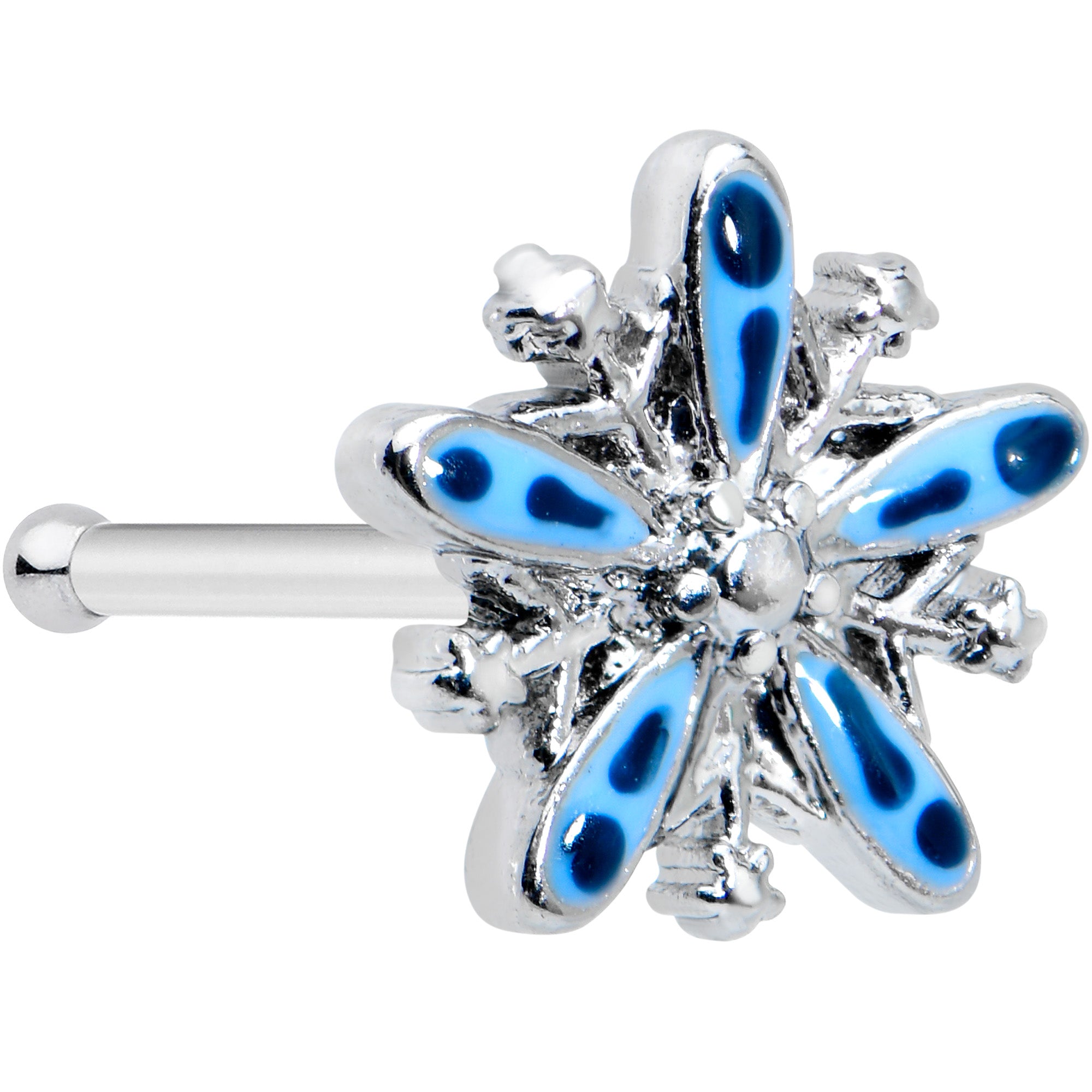 20G 7.5mm Snowflake Blues Christmas Nose Bone