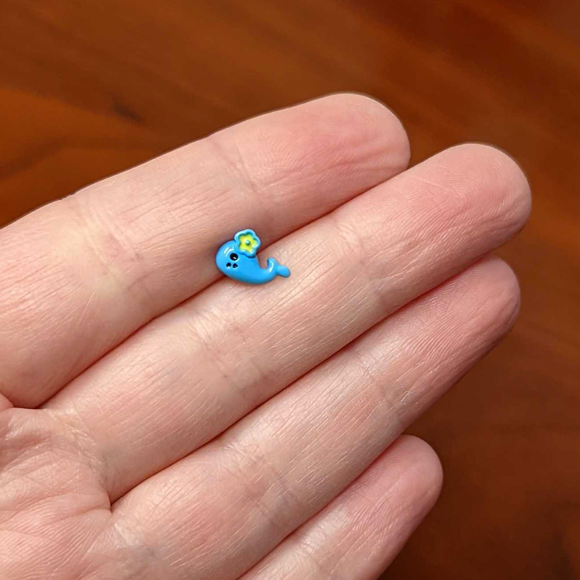 16G 1/4 Eyelash Blue Whale Flower Cartilage Tragus Earring