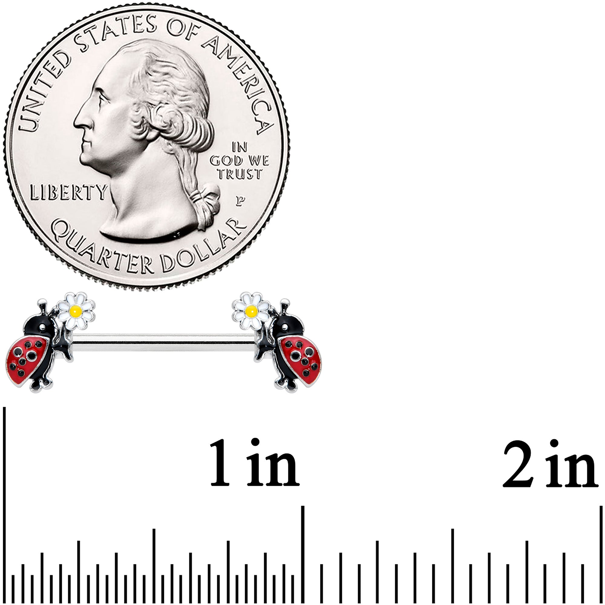 14G 1/2 Ladybug Daisy Flower Barbell Nipple Ring Set