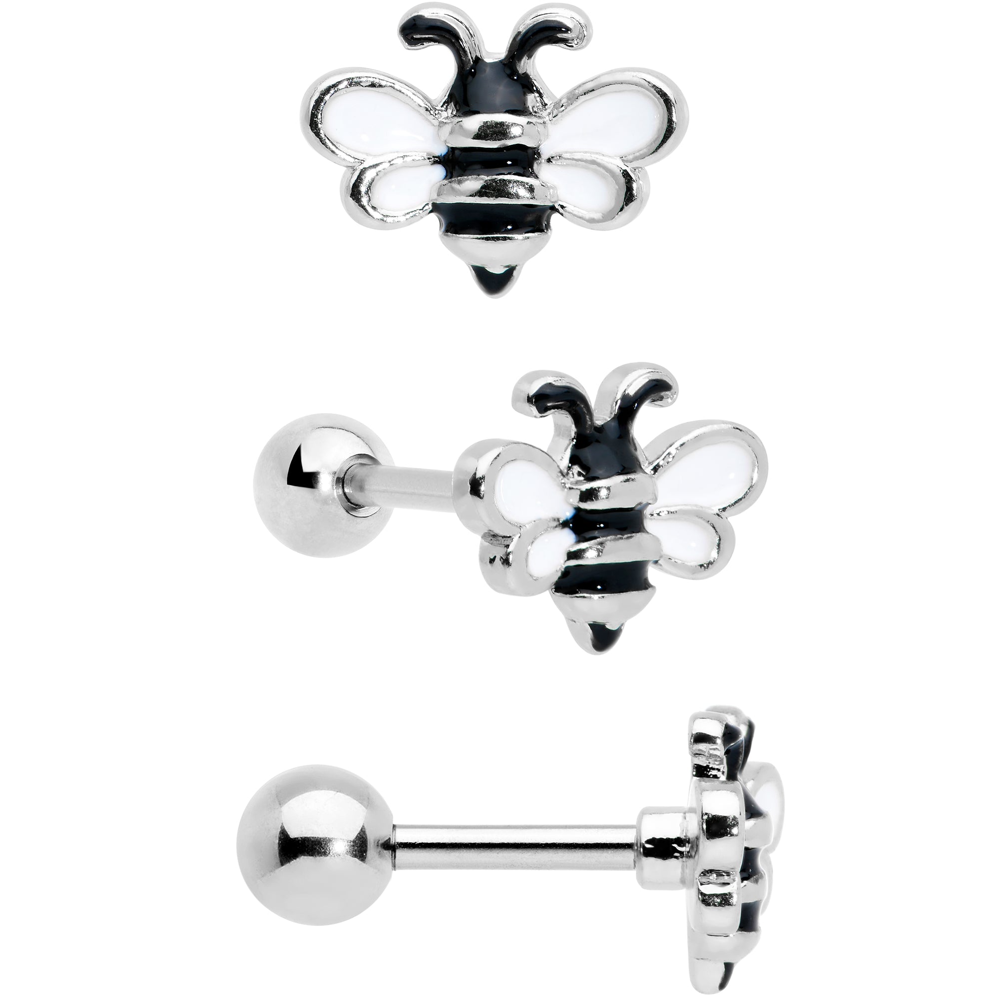 16G 1/4 Bee Smile Flower Pearlescent Cartilage Tragus Set of 3