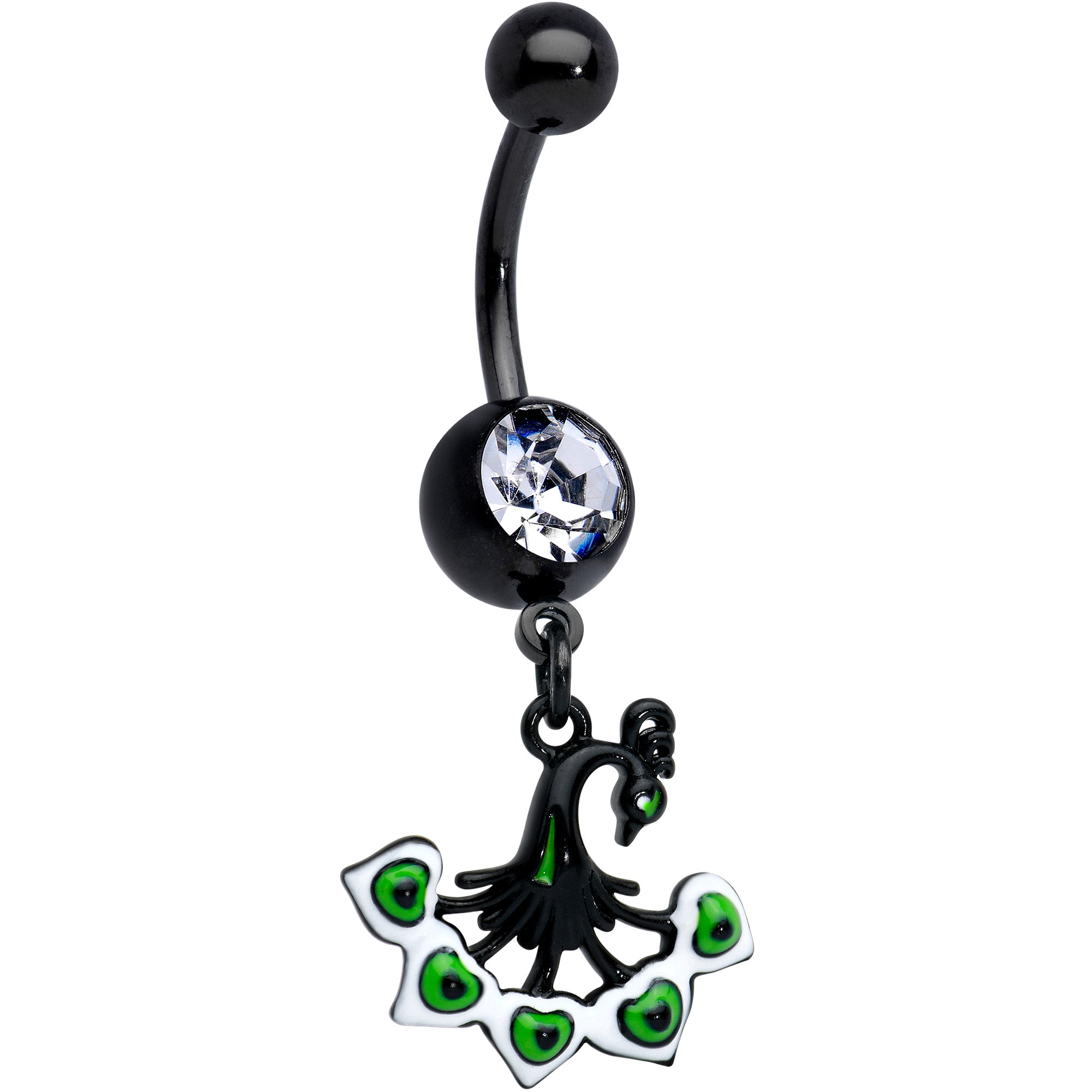 Clear Gem Black Pretty Peacock Dangle Belly Ring