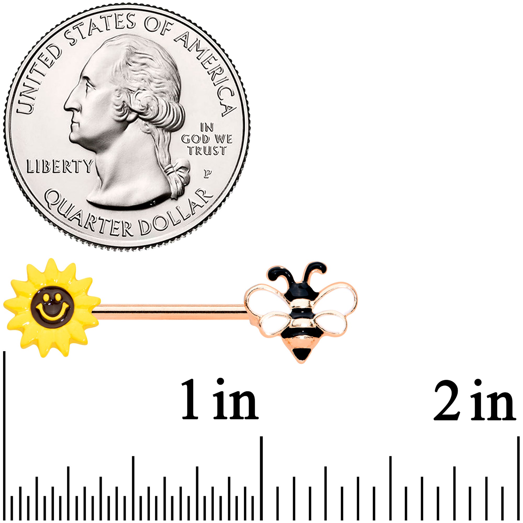 14G 9/16 Rose Gold Hue Bee Smiley Sunflower Nipple Ring Set