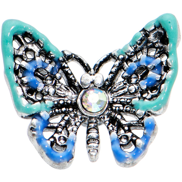 20 Gauge 7mm Aurora Gem Colorful Glam Butterfly L Shape Nose Ring