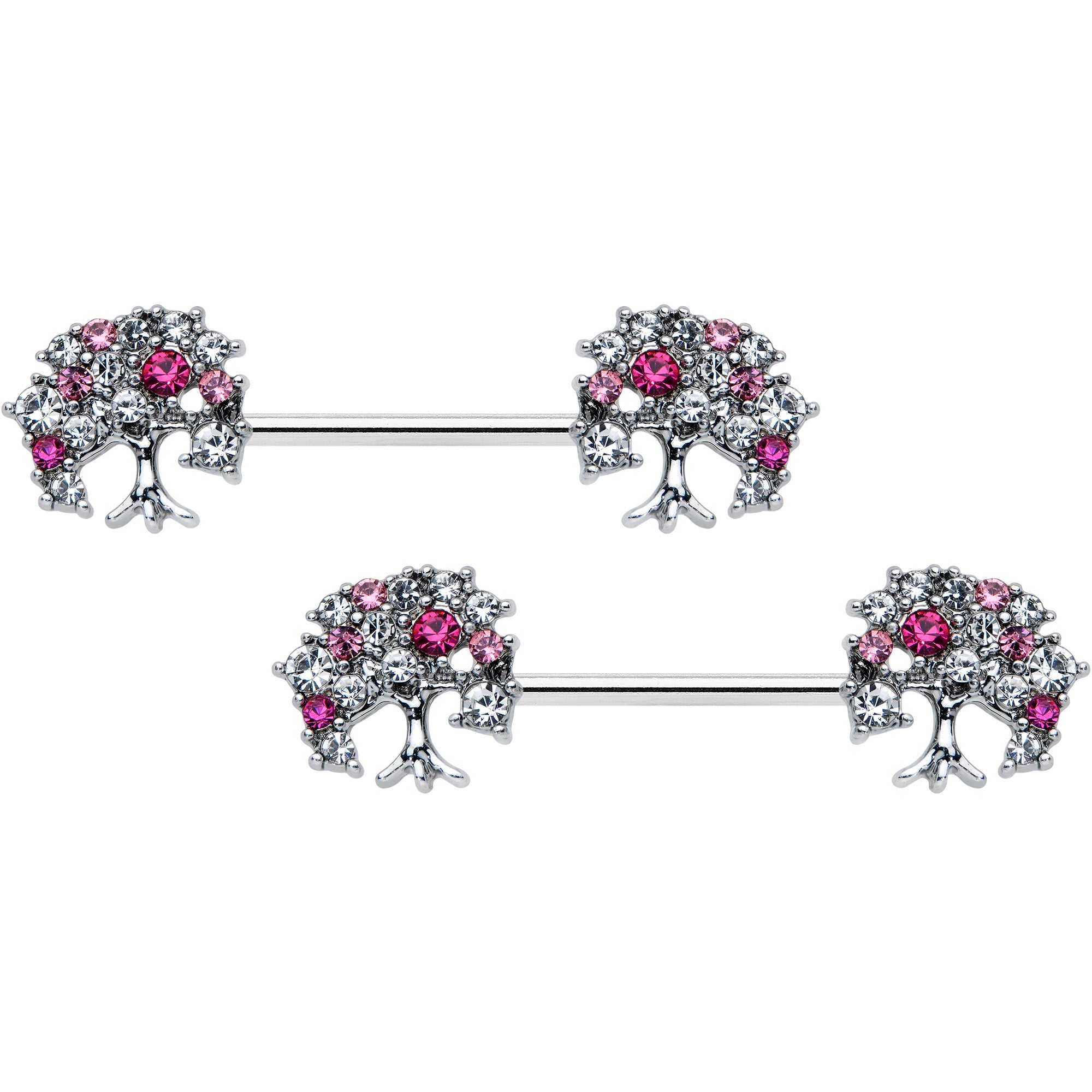 14G 9/16 Clear Pink Gem Luscious Fruit Tree Nipple Ring Set