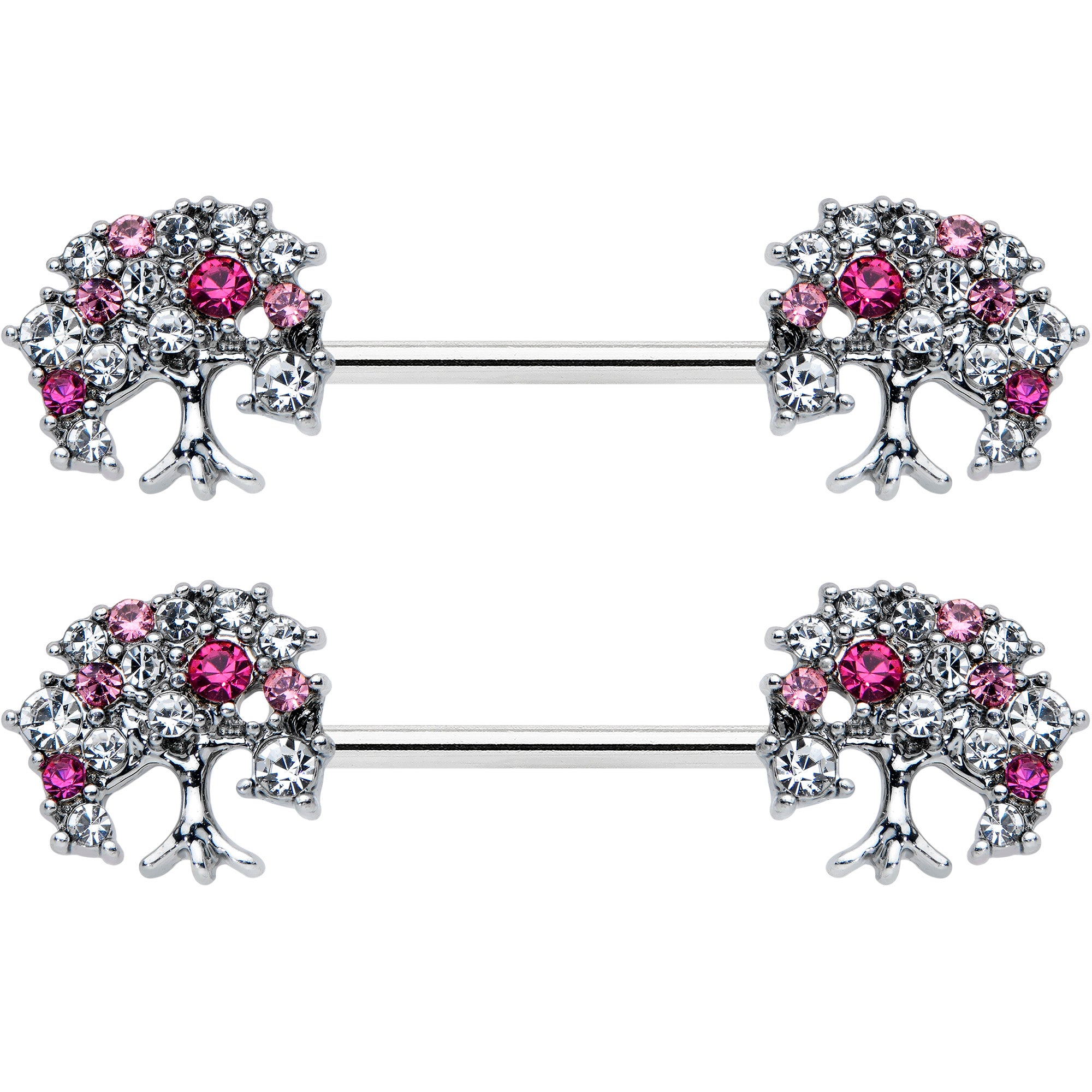 14G 9/16 Clear Pink Gem Luscious Fruit Tree Nipple Ring Set